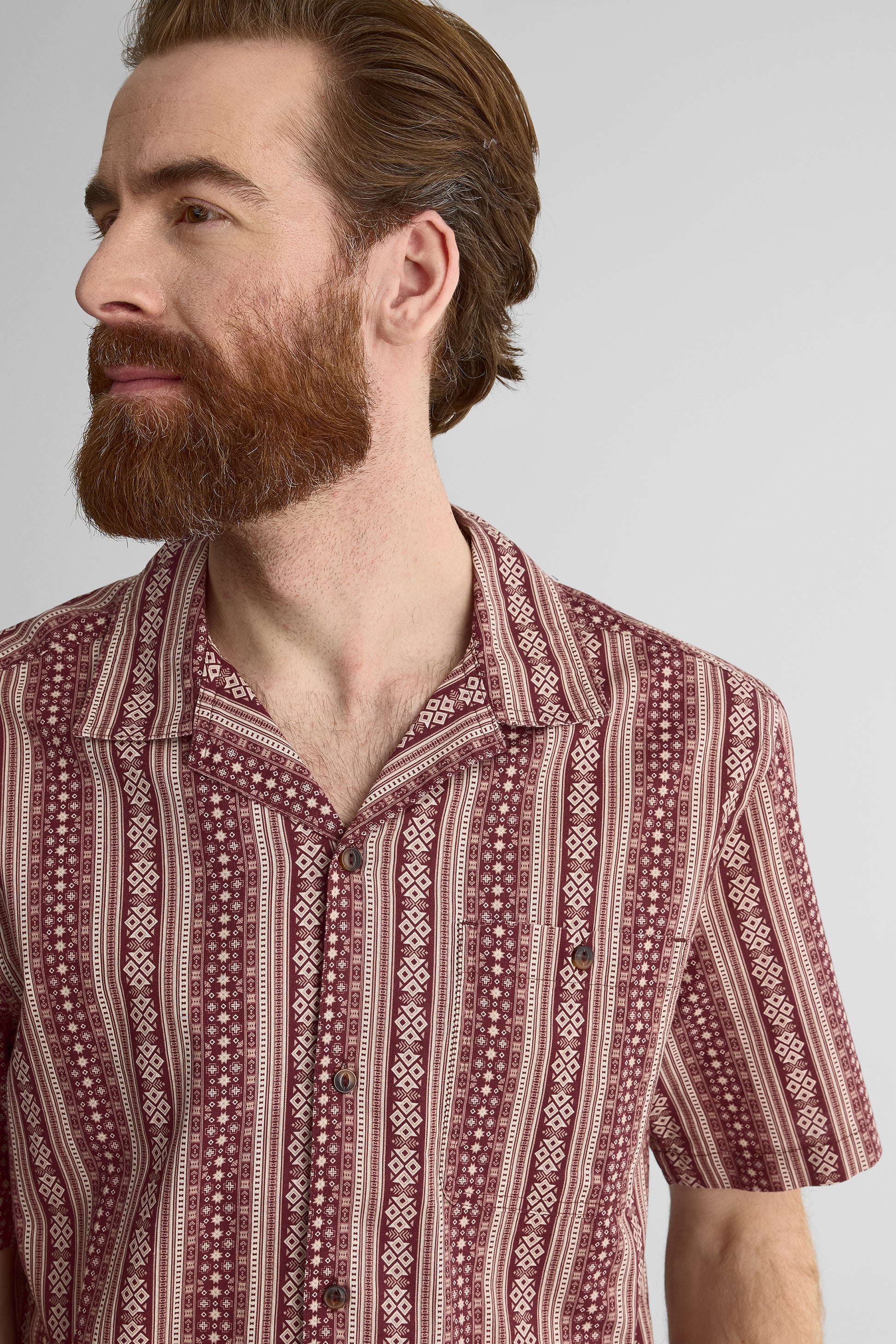 Chemise à motifs en lin slub – Homme && BOURGOGNE