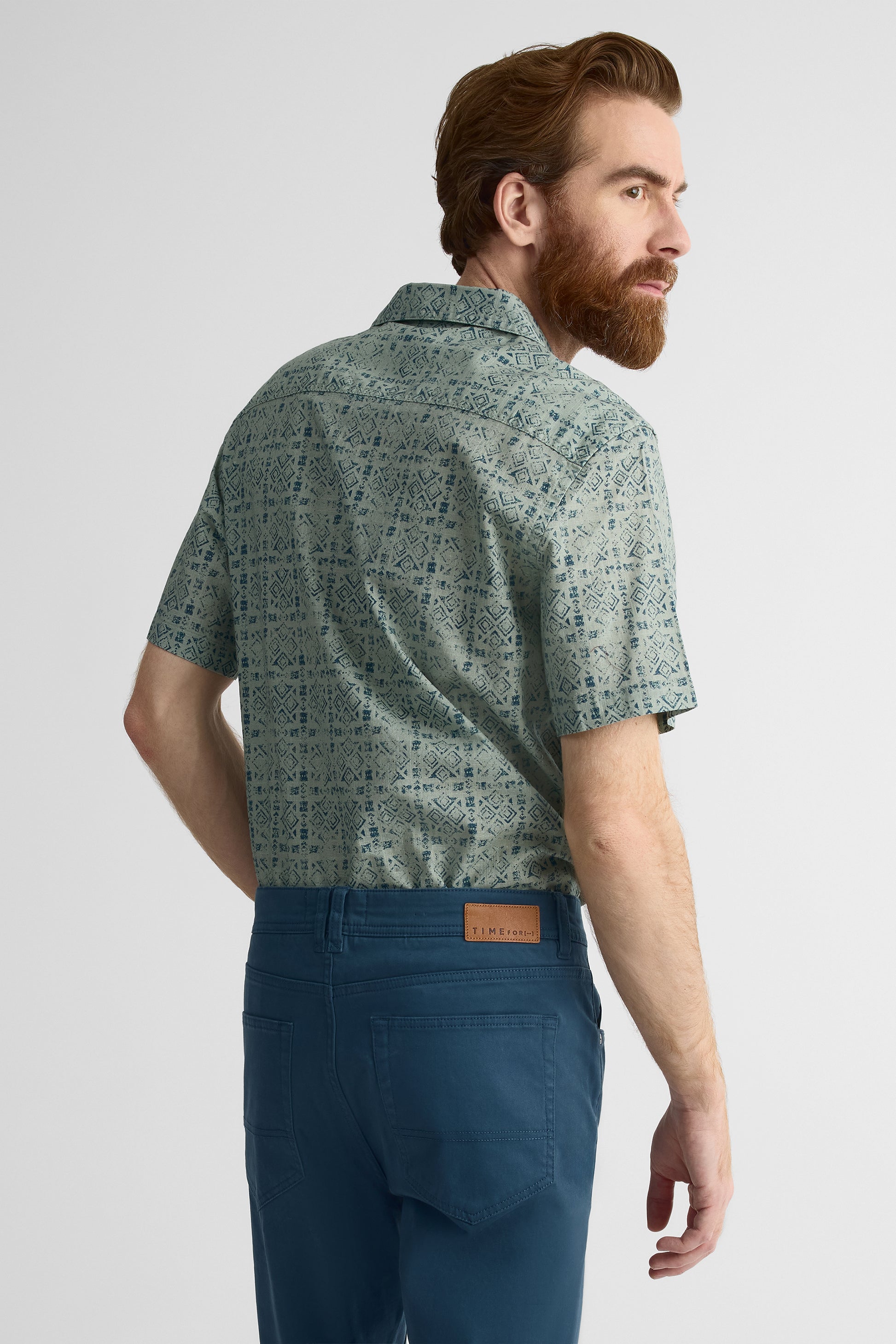 Chemise à motifs en lin slub – Homme && KAKI/MULTI