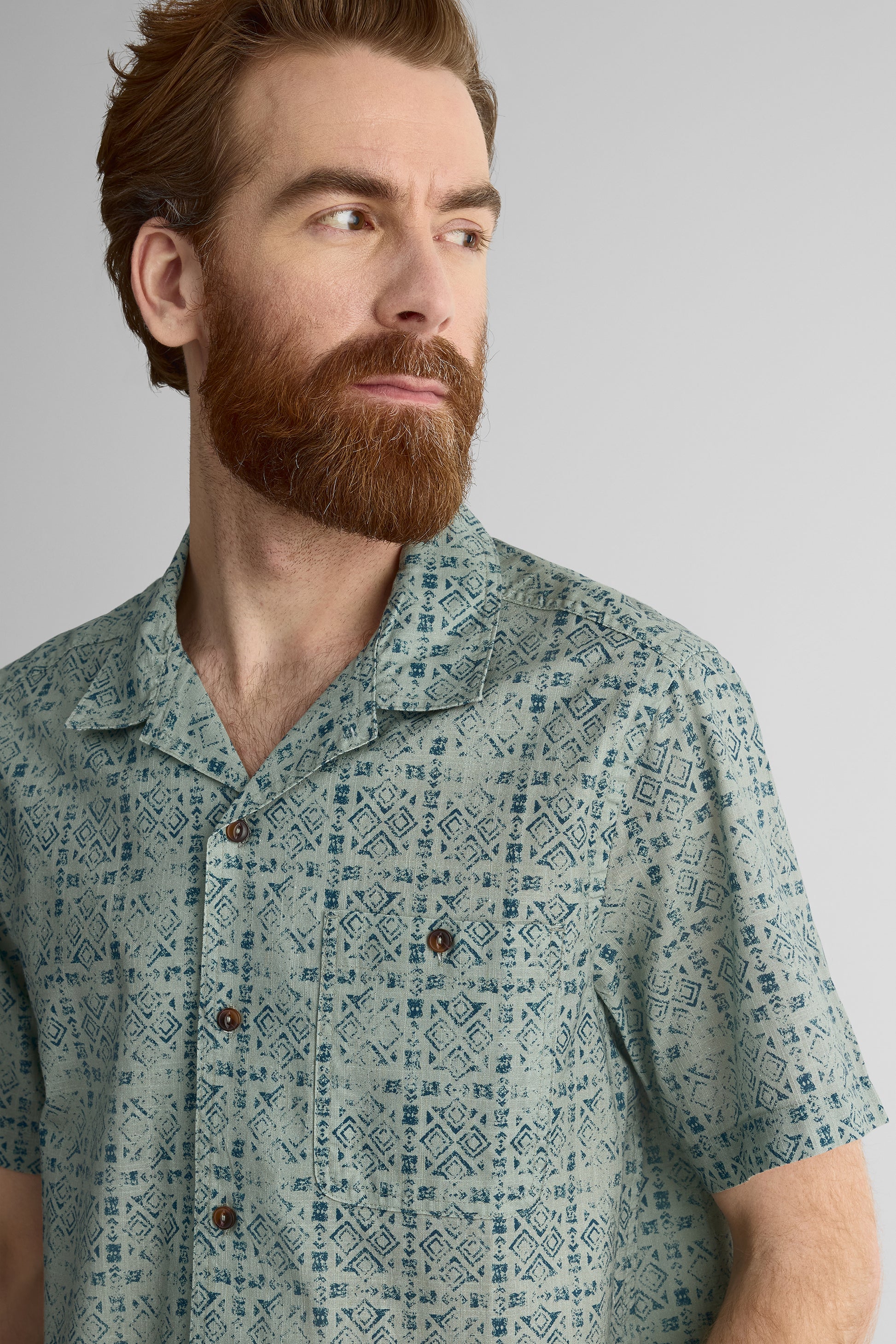Chemise à motifs en lin slub – Homme && KAKI/MULTI