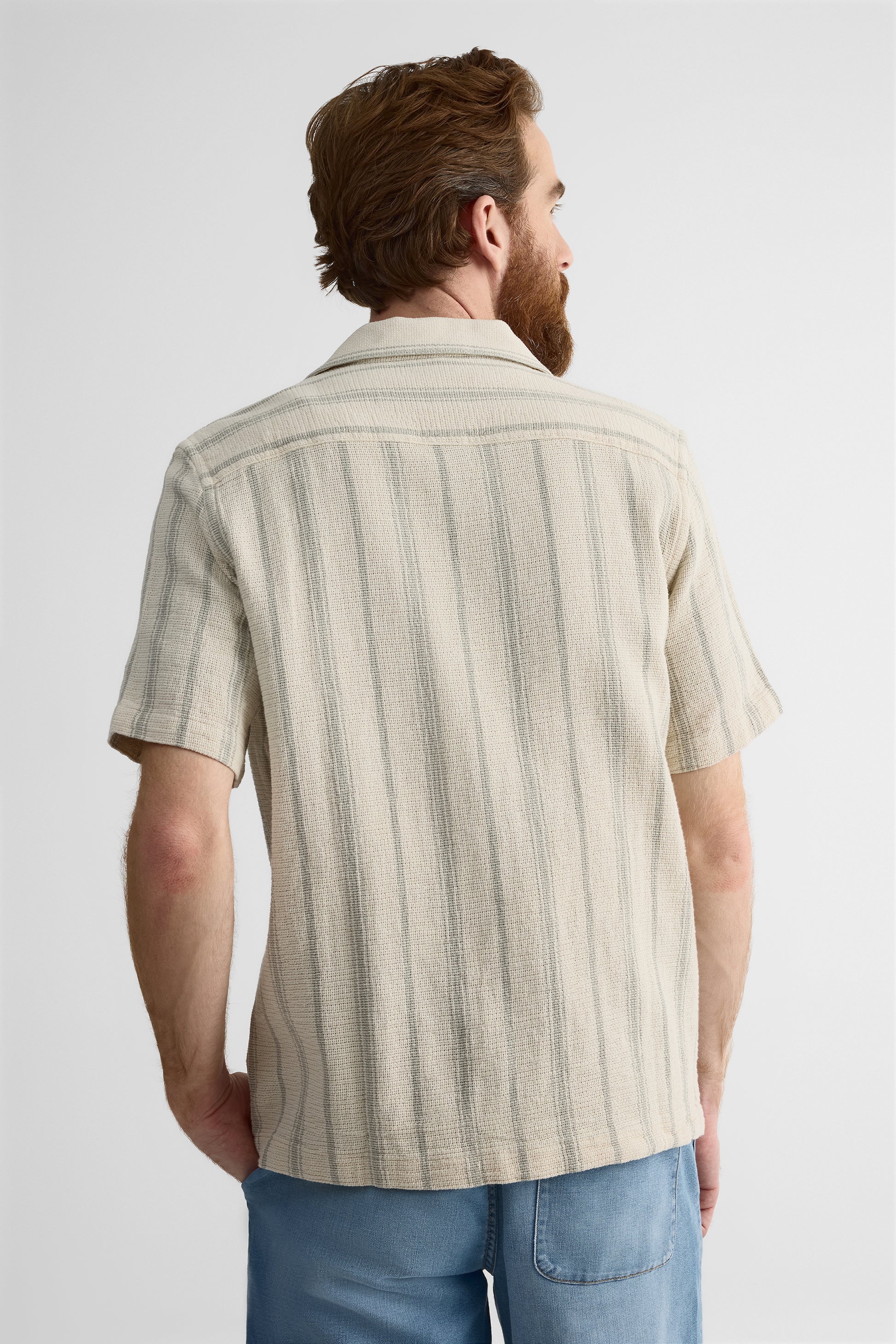 Chemise rayée à col cubain – Homme && KAKI/MULTI
