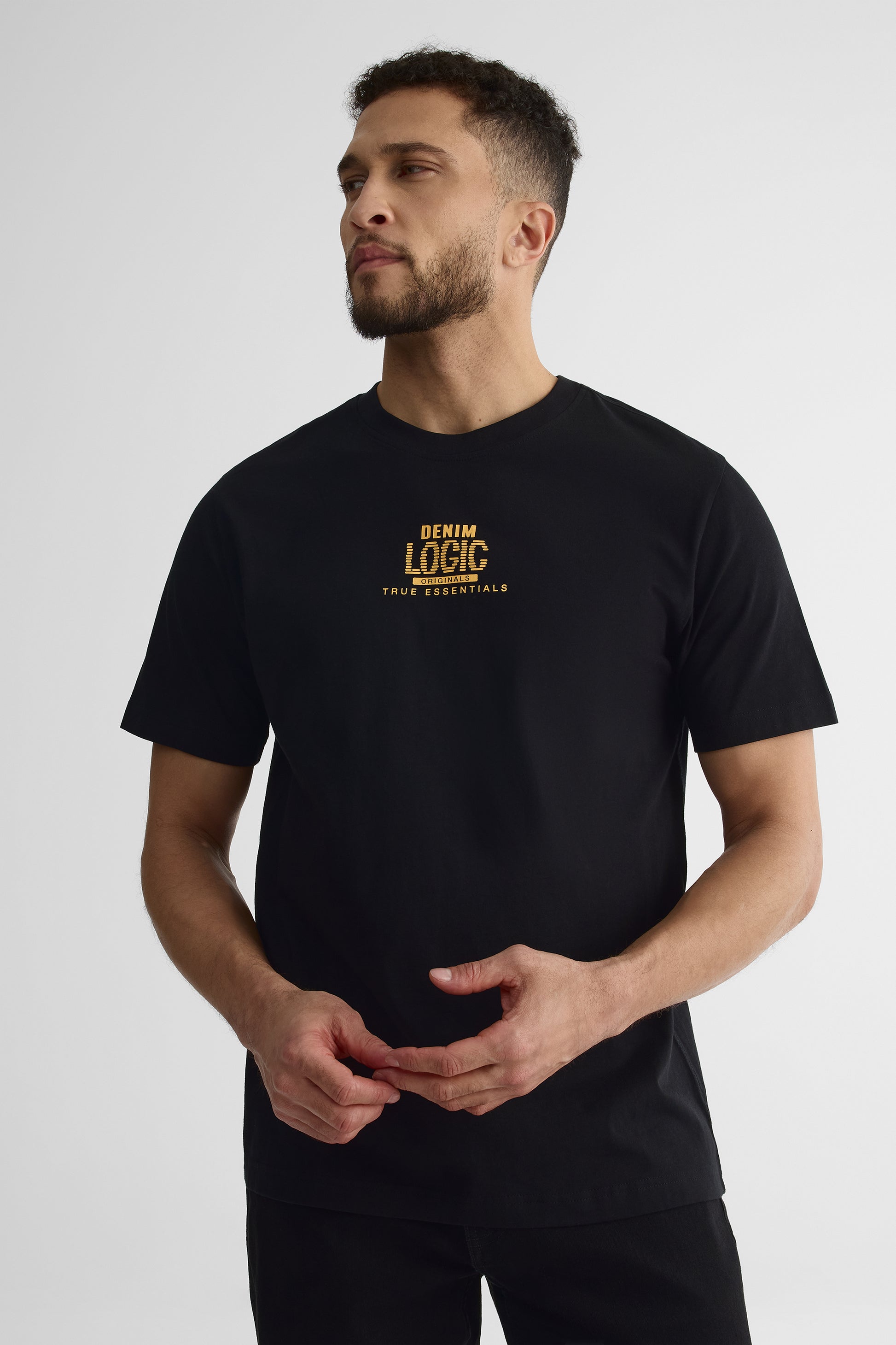 T-shirt graphique col rond en coton - Homme && NOIR
