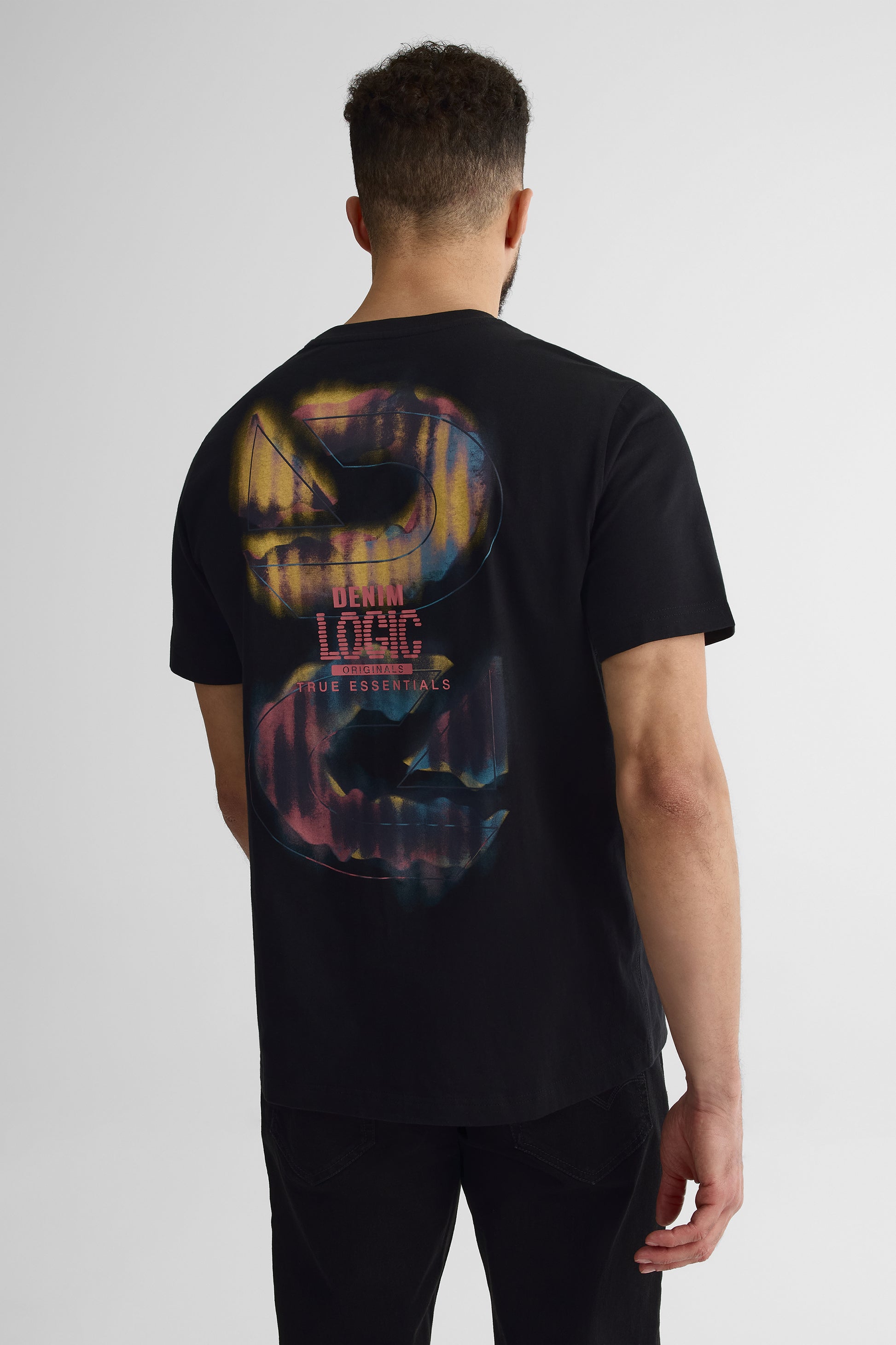 T-shirt graphique col rond en coton - Homme && NOIR