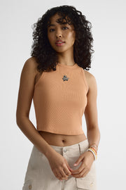 Camisole Bodycon crop en coton - Femme && BRUN