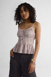 Blouse S/manches boucles au buste - Femme && GRIS MULTI