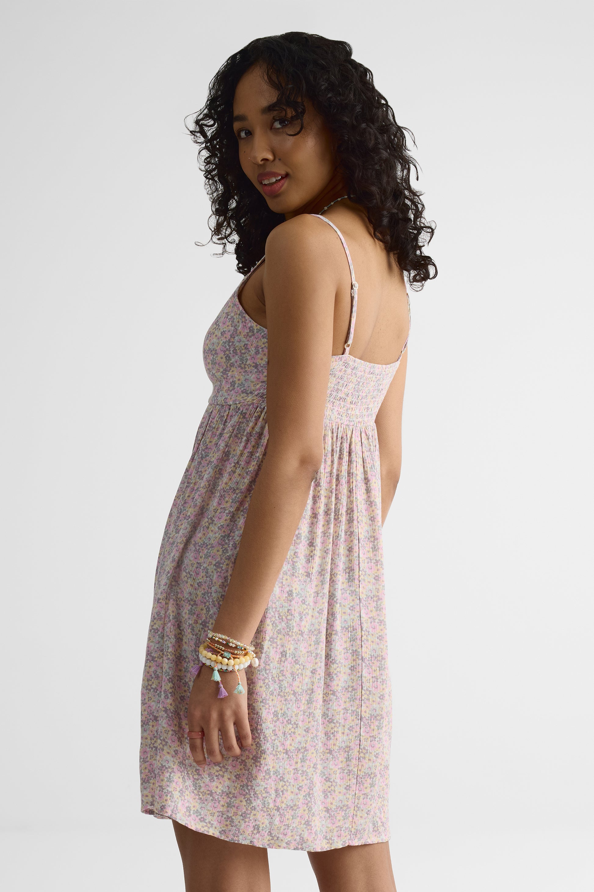 Robe S/manches ajustables en crinkle - Femme && GRIS MULTI