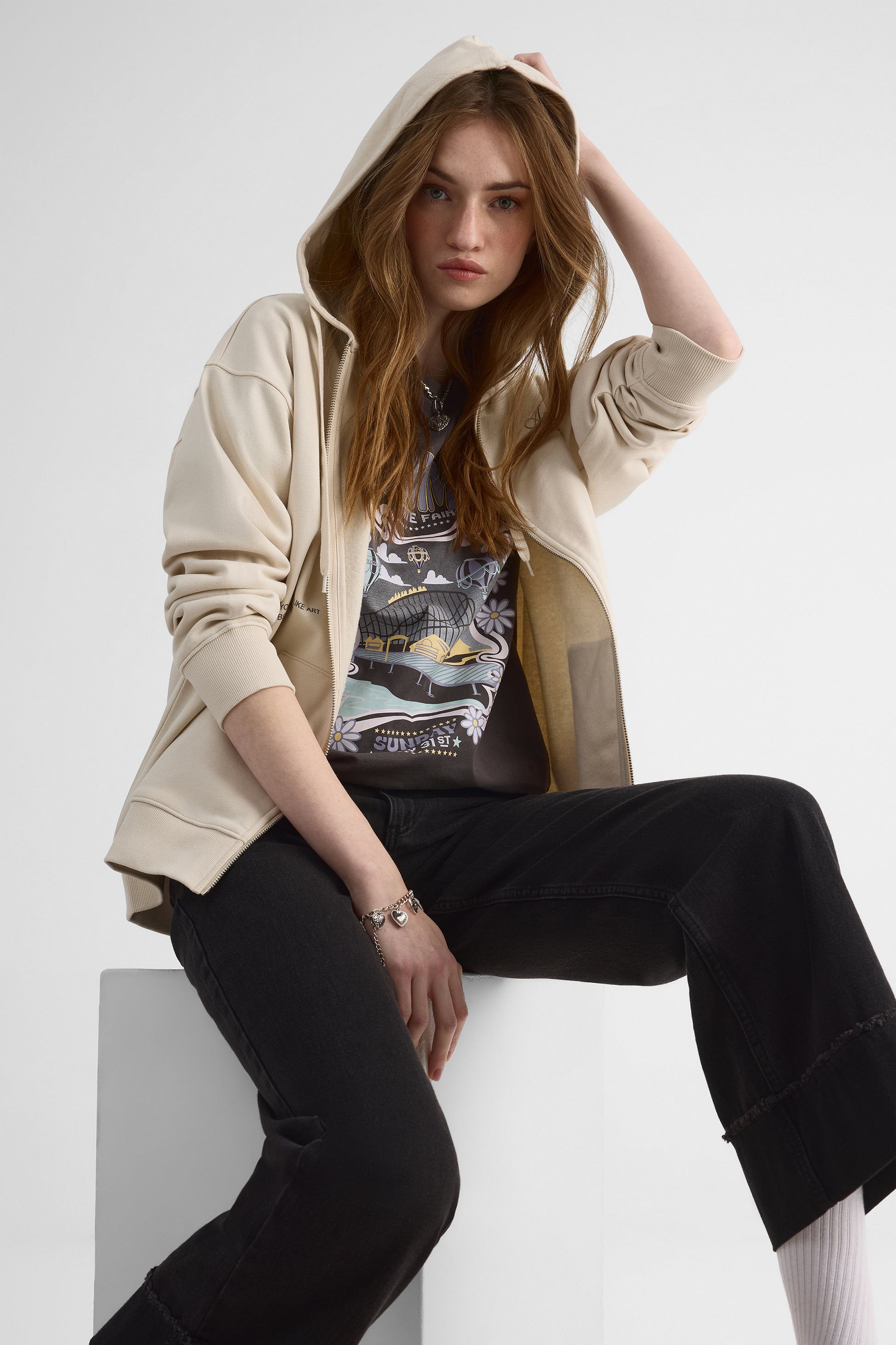 Veste ouatée oversize avec capuchon - Femme && BEIGE