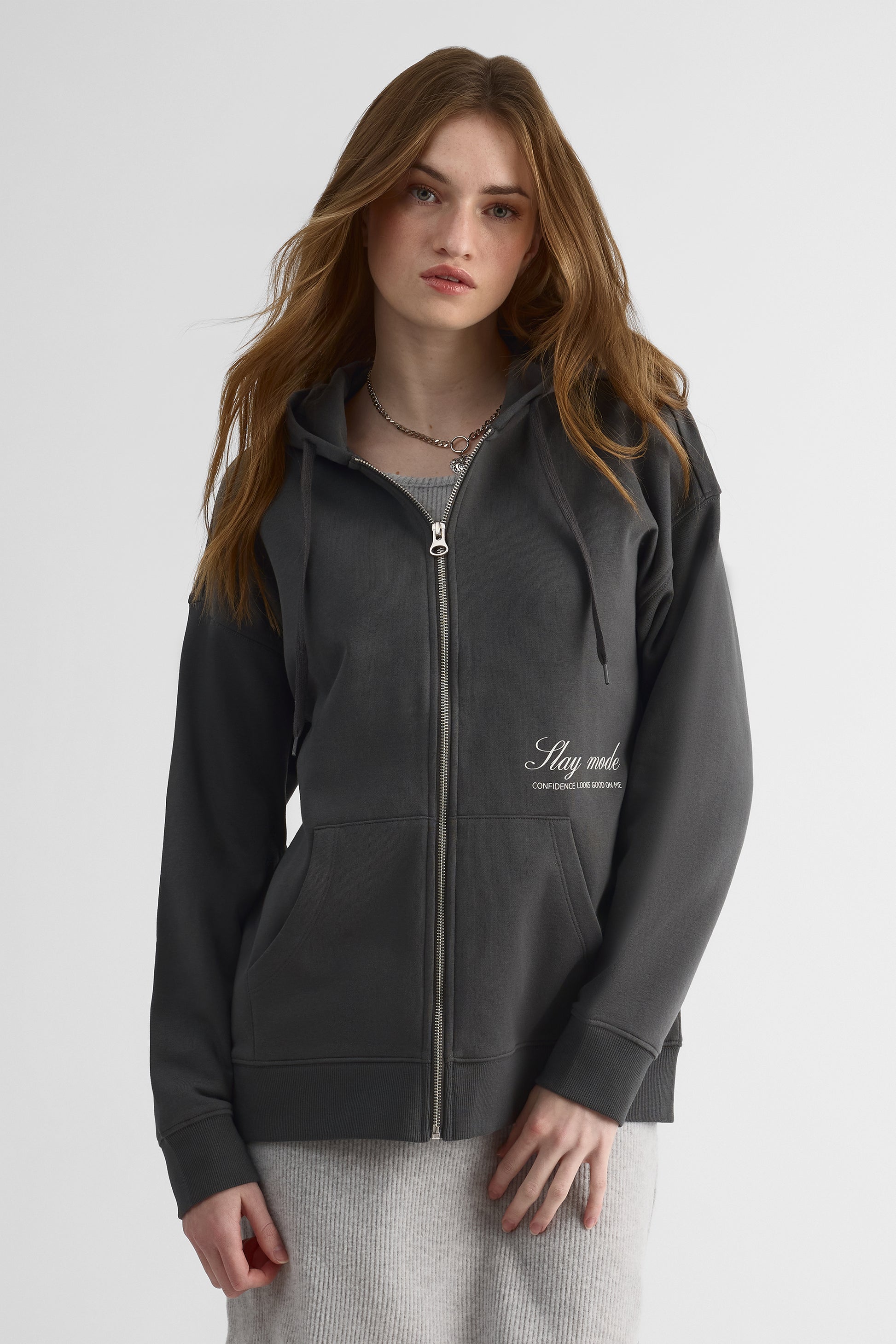 Veste ouatée oversize avec capuchon - Femme && CHARBON