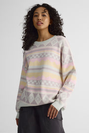 Chandail tricot oversize col rond – Femme && GRIS MULTI