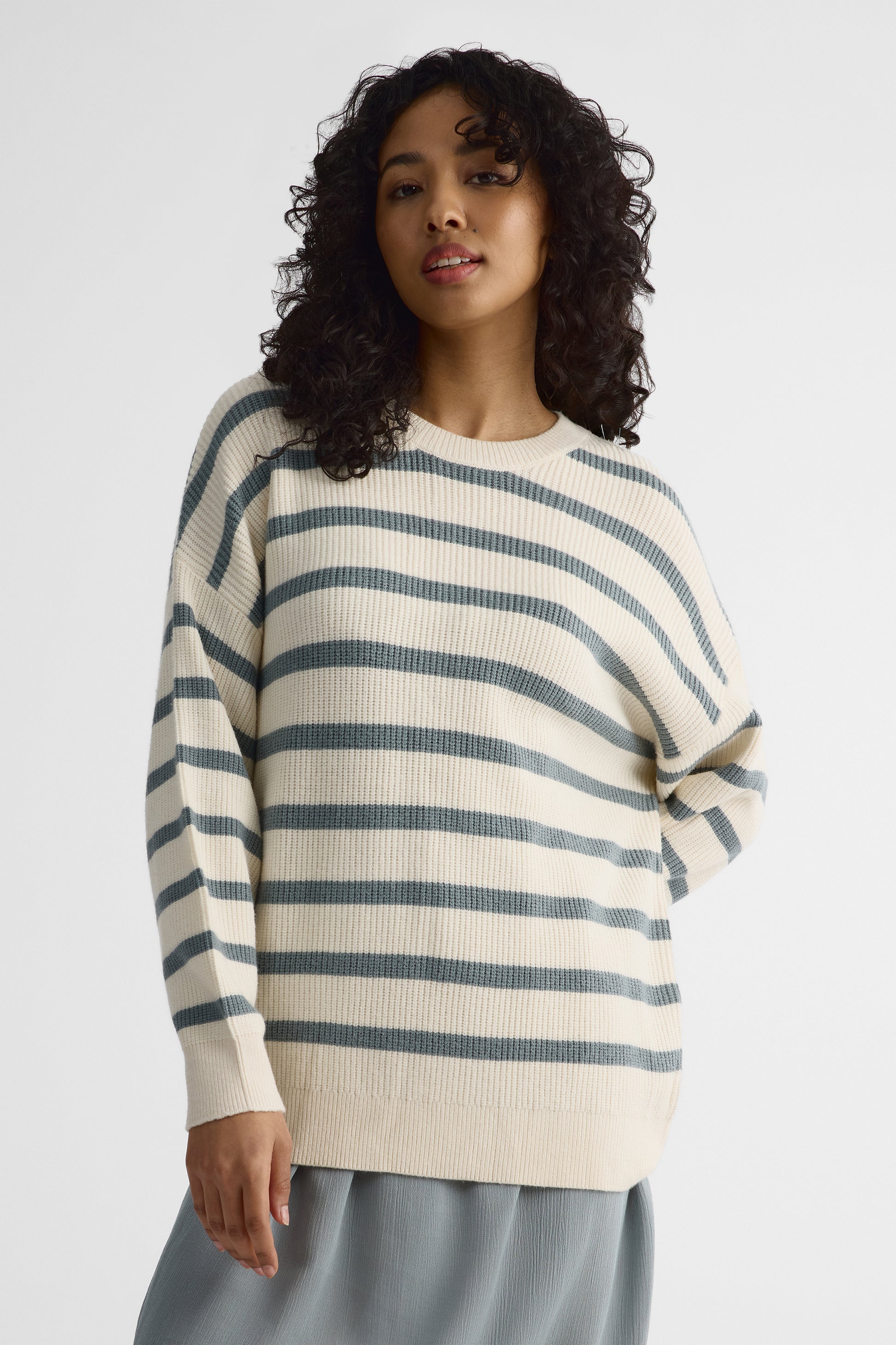 Chandail tricot oversize col rond – Femme && TAUPE MULTI