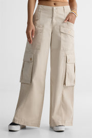 Pantalon cargo full baggy en coton recyclé - Femme && BEIGE