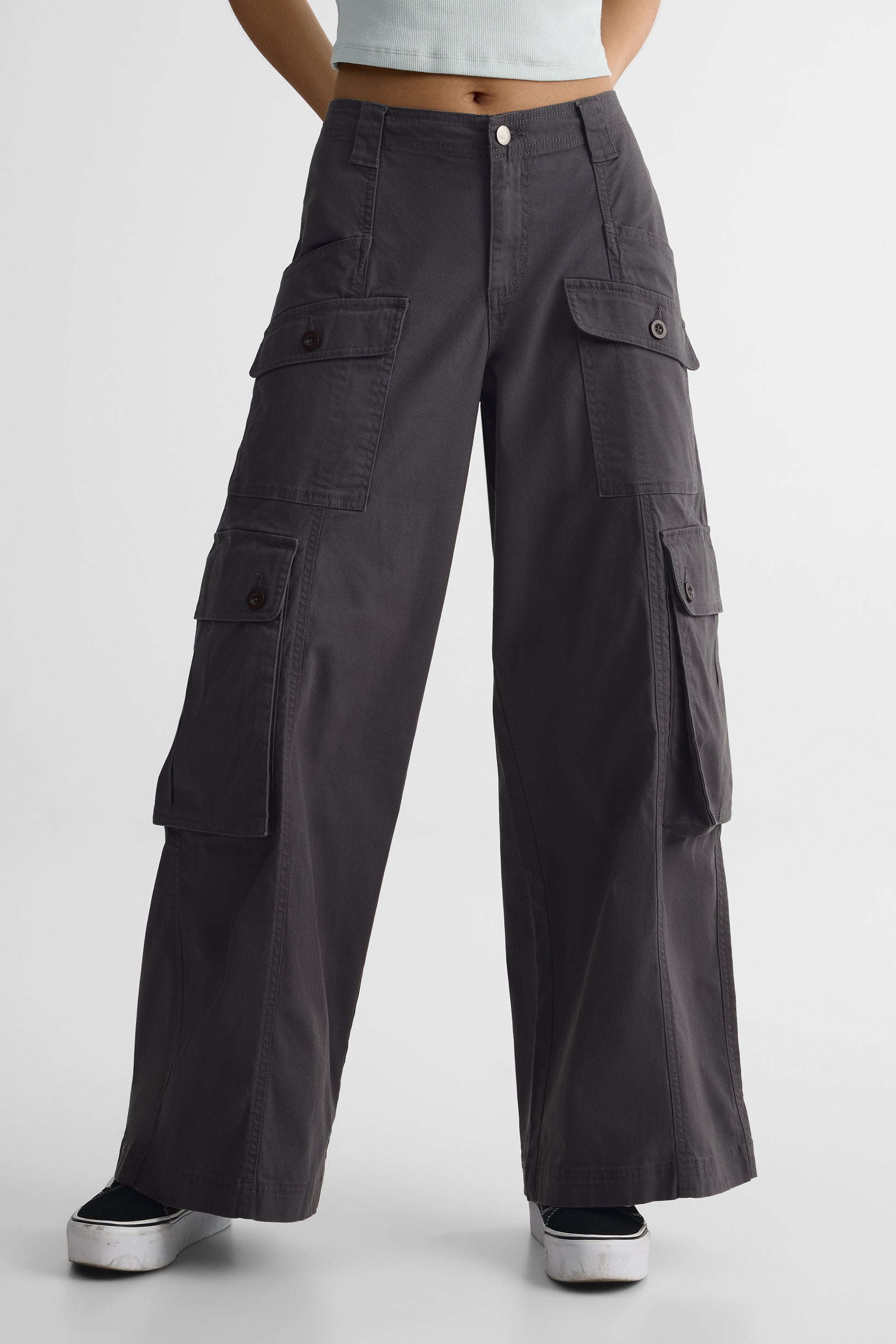 Pantalon cargo full baggy en coton recyclé - Femme && CHARBON