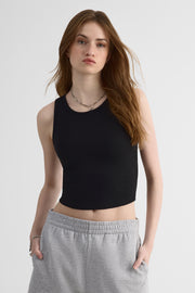 Camisole Bodycon col rond en coton - Femme && NOIR
