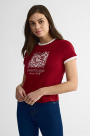 Chandail M/courtes semi-ajusté en coton - Femme && ROUGE