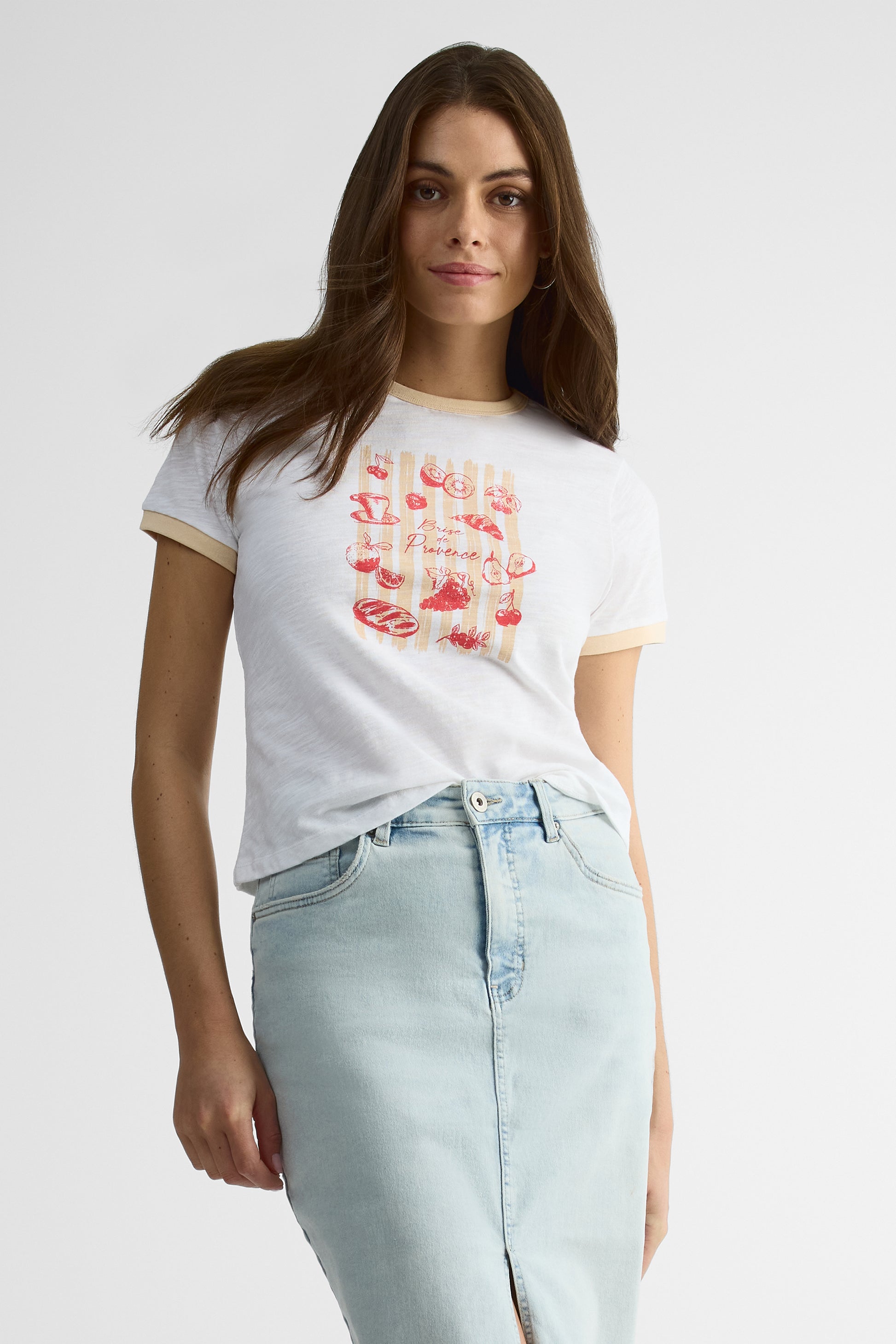 Chandail M/courtes semi-ajusté en coton - Femme && IVOIRE