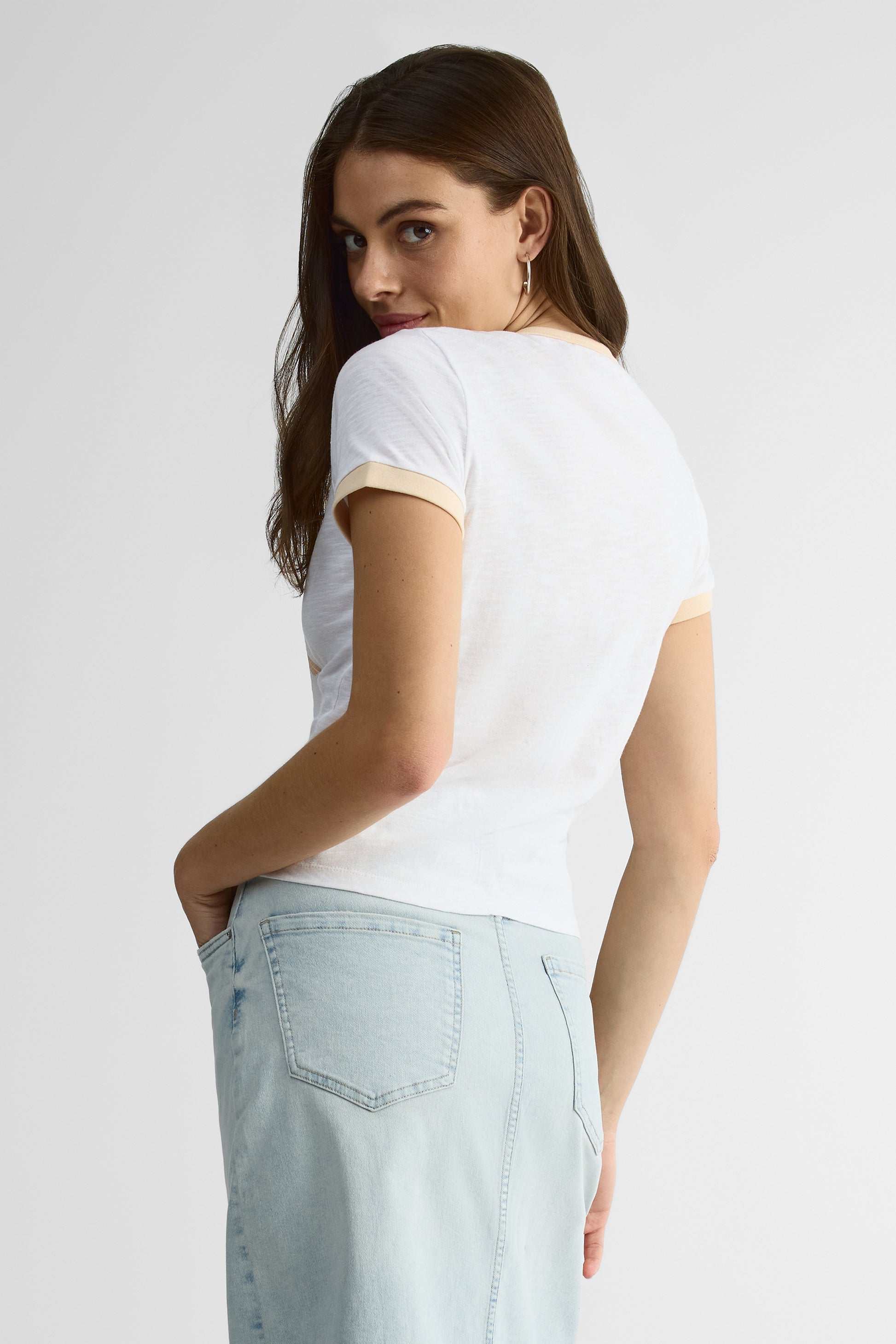 Chandail M/courtes semi-ajusté en coton - Femme && IVOIRE