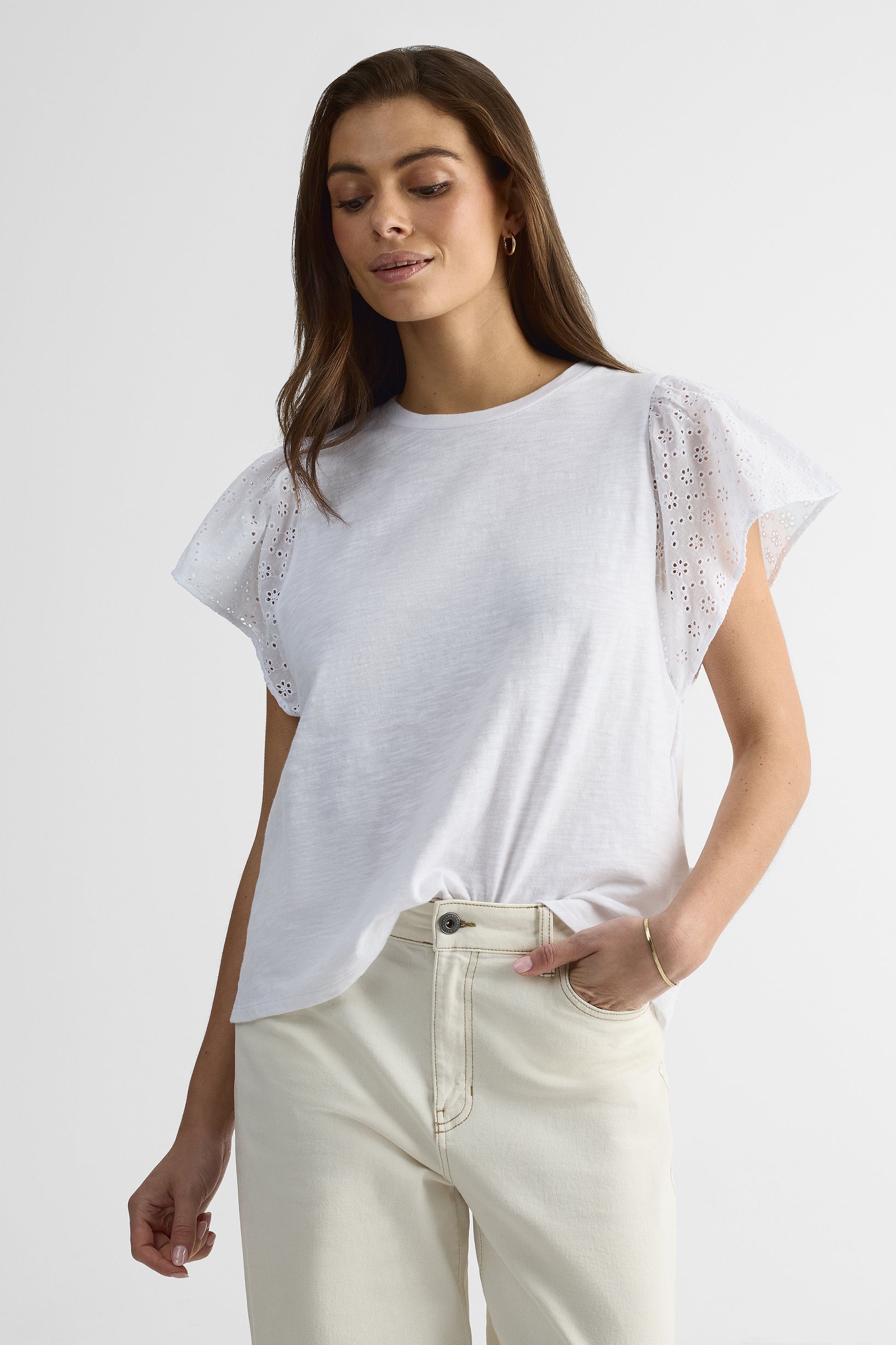 Chandail M/courtes flottantes en coton - Femme && BLANC