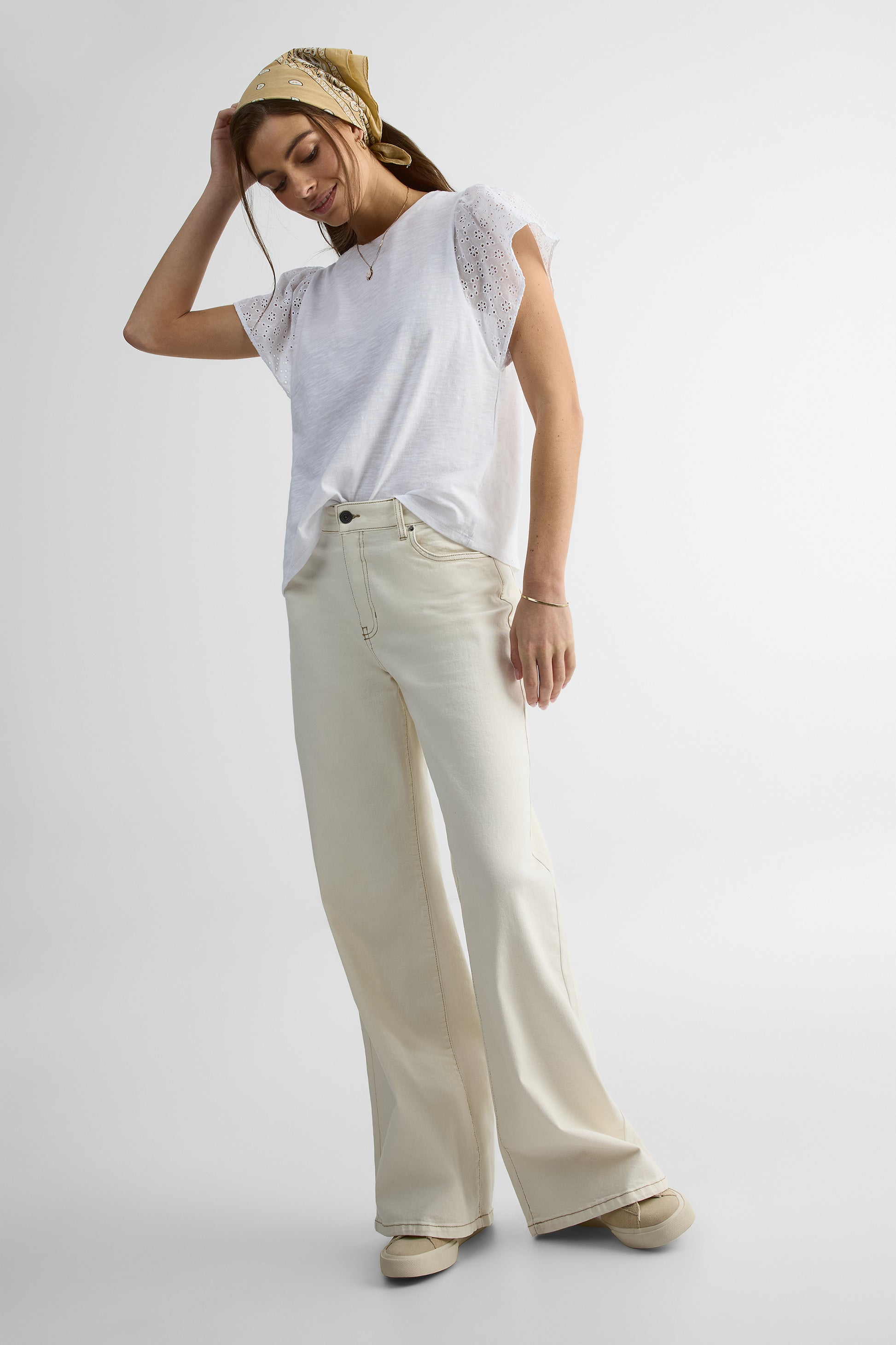 Chandail M/courtes flottantes en coton - Femme && BLANC