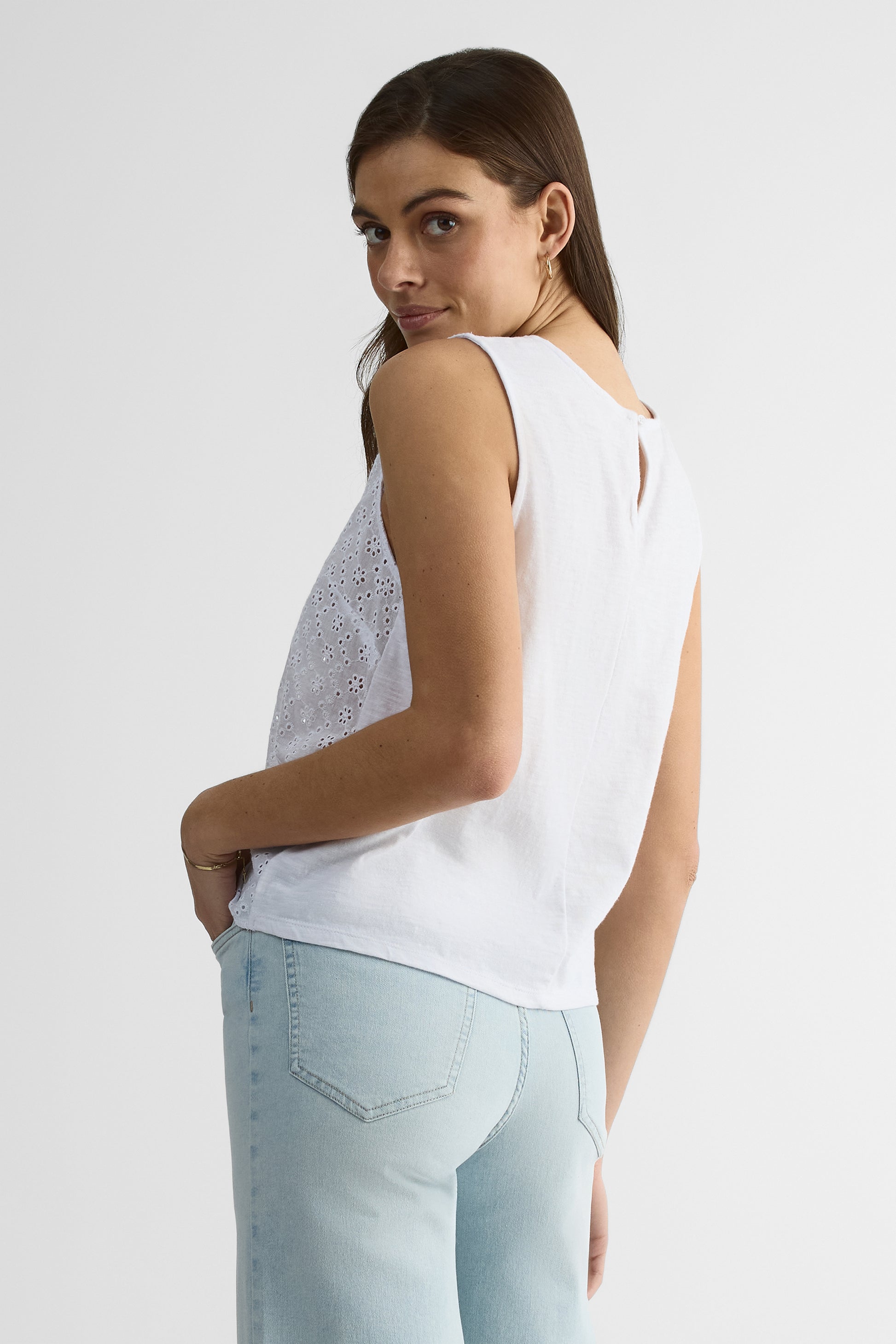 Camisole col rond en coton mélangé – Femme && BLANC