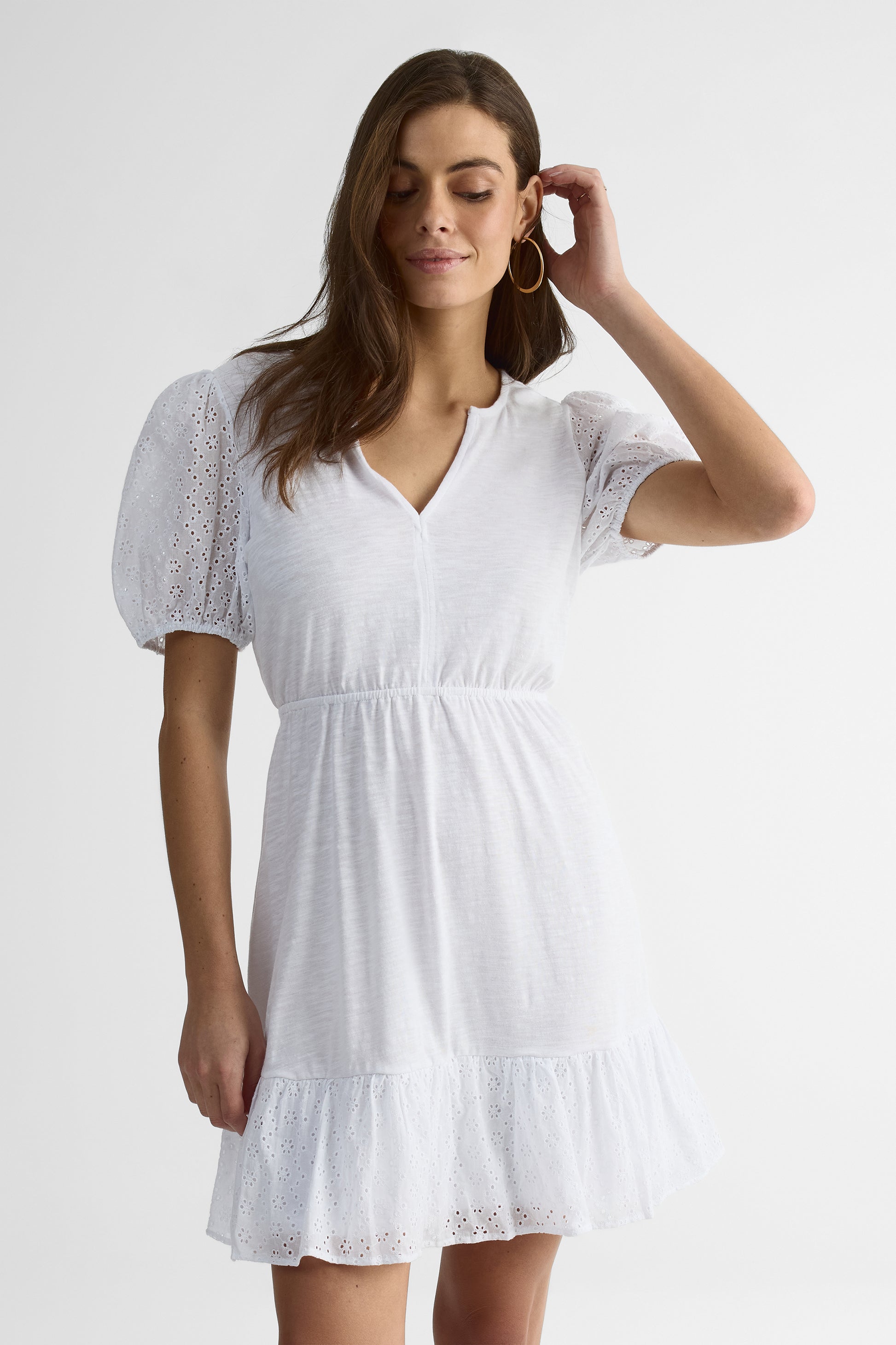 Robe M/courtes Puff en coton mélangé - Femme && BLANC