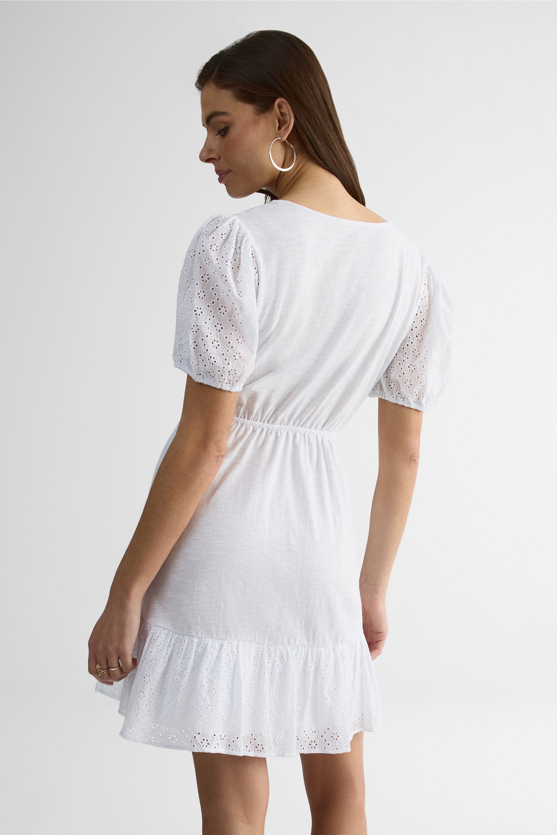 Robe M/courtes Puff en coton mélangé - Femme && BLANC