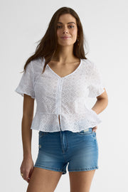 Chemisier peplum à manches courtes – Femme && BLANC
