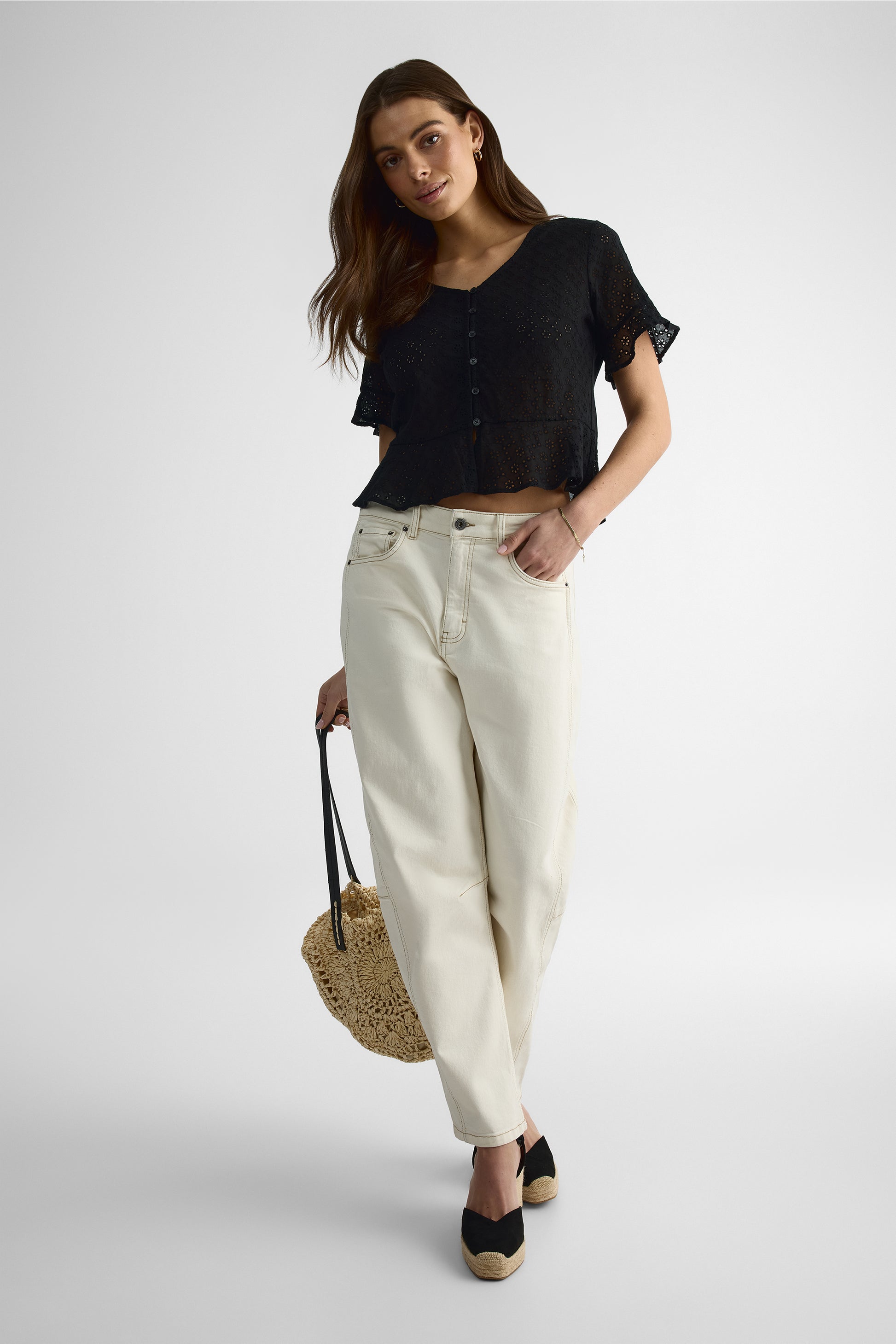 Chemisier peplum à manches courtes – Femme && CHARBON
