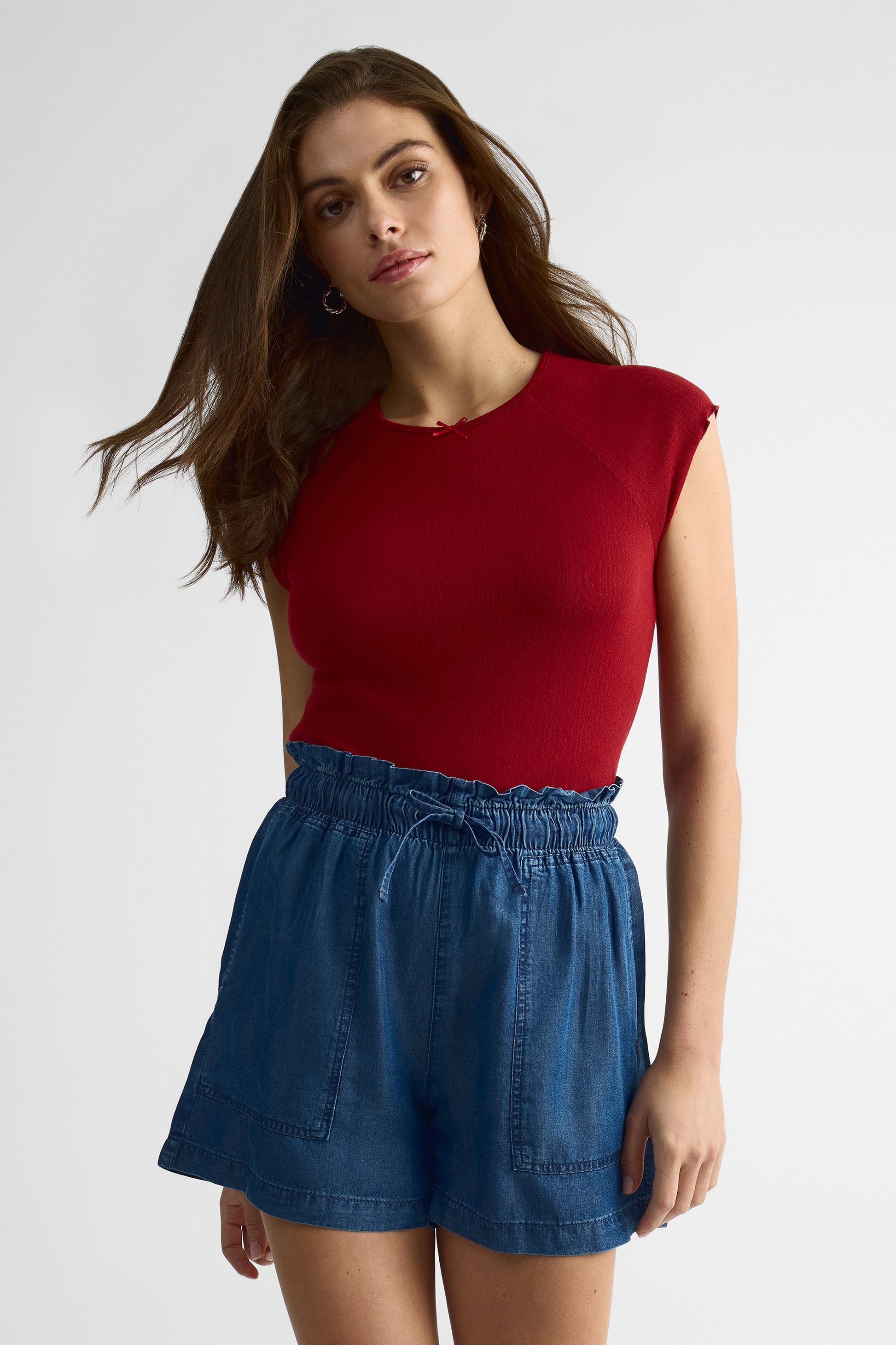 Chandail court à manches raglan – Femme && ROUGE