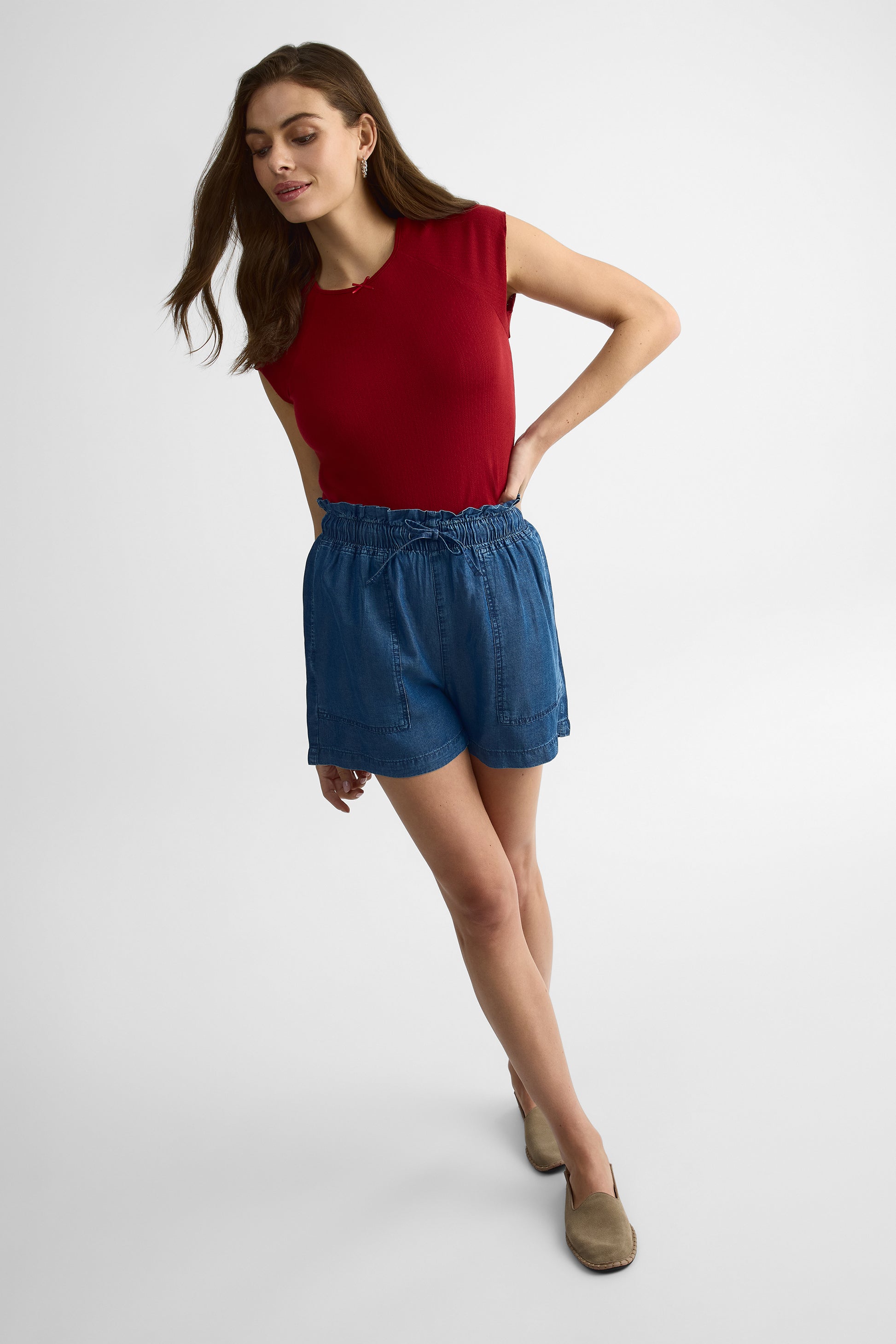 Chandail court à manches raglan – Femme && ROUGE