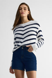 Chandail tricot rayé à manches longues – Femme && MARIN/MULTI