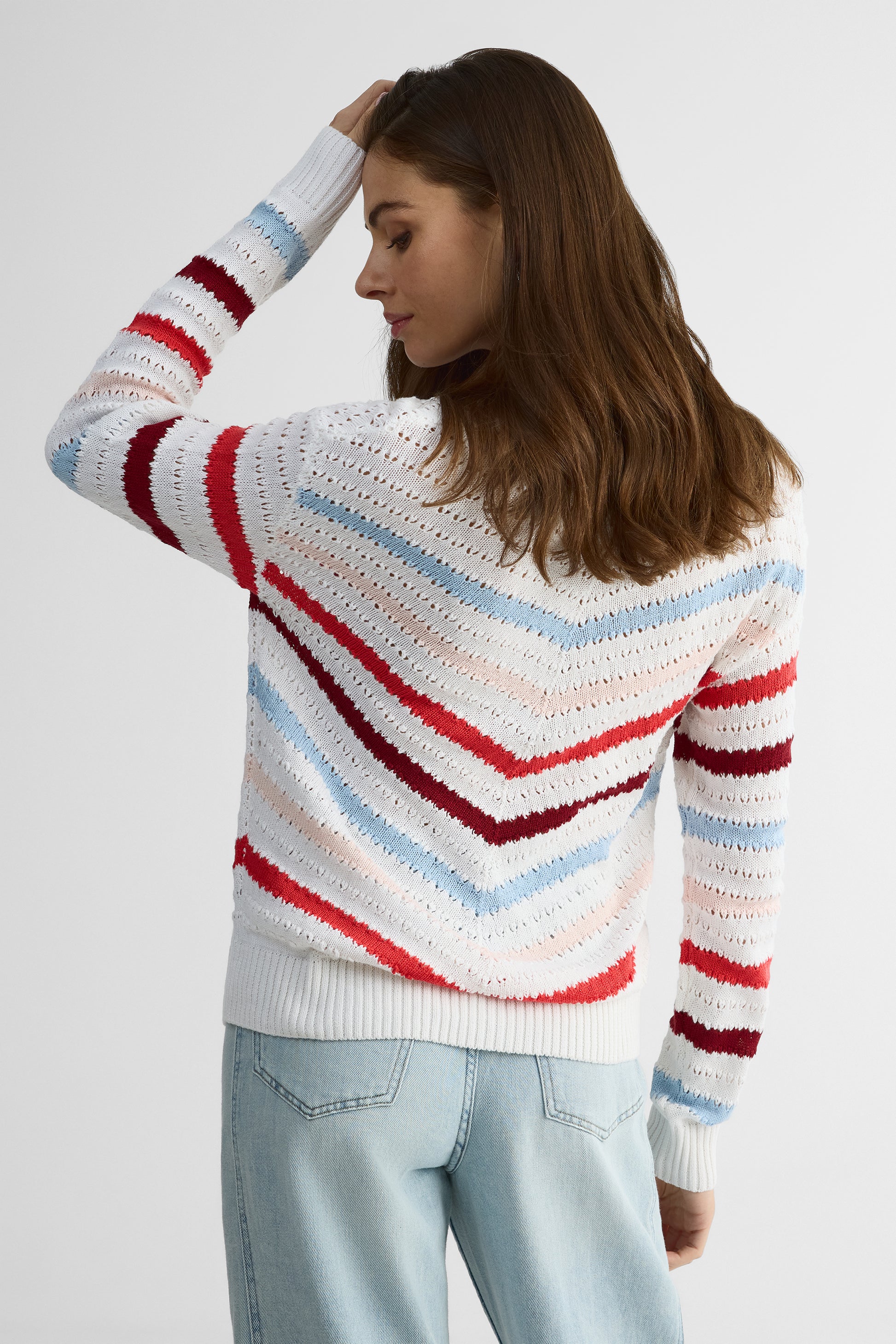Chandail tricot rayé à manches longues – Femme && ROUGE/MULTI