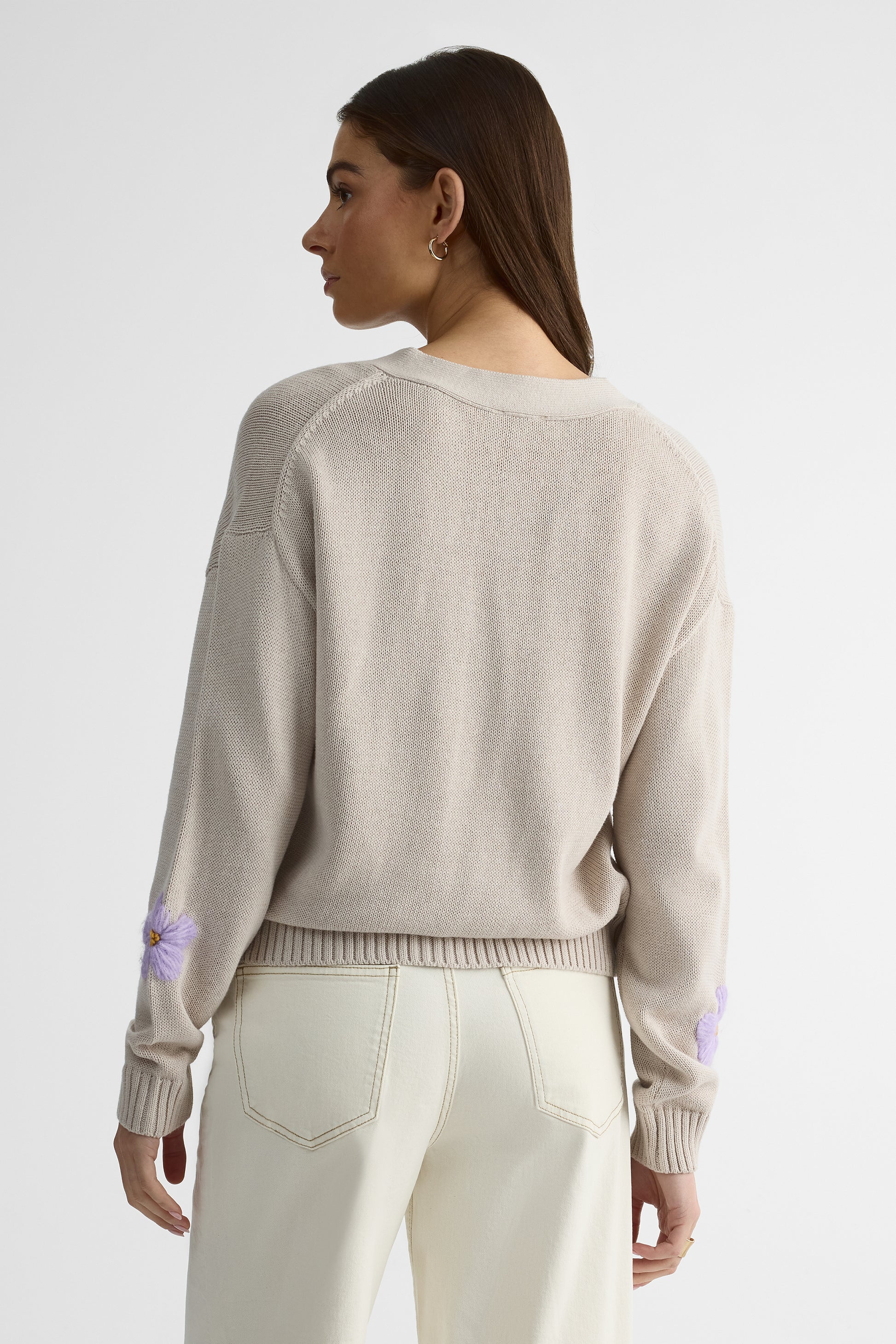Cardigan M/longues boxy en coton - Femme && OATMEAL