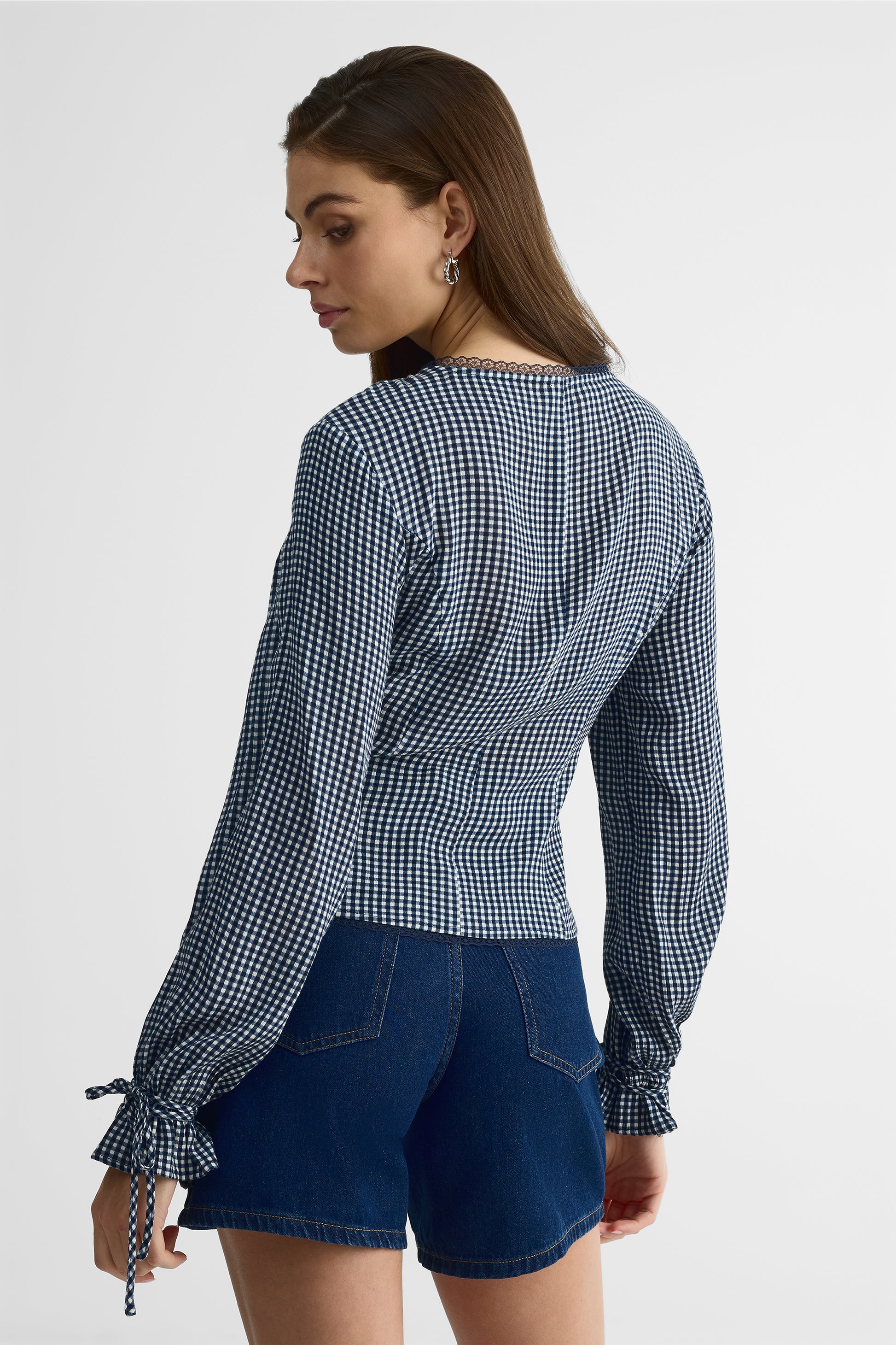 Blouse M/longues col V ajustée – Femme && MARIN/MULTI