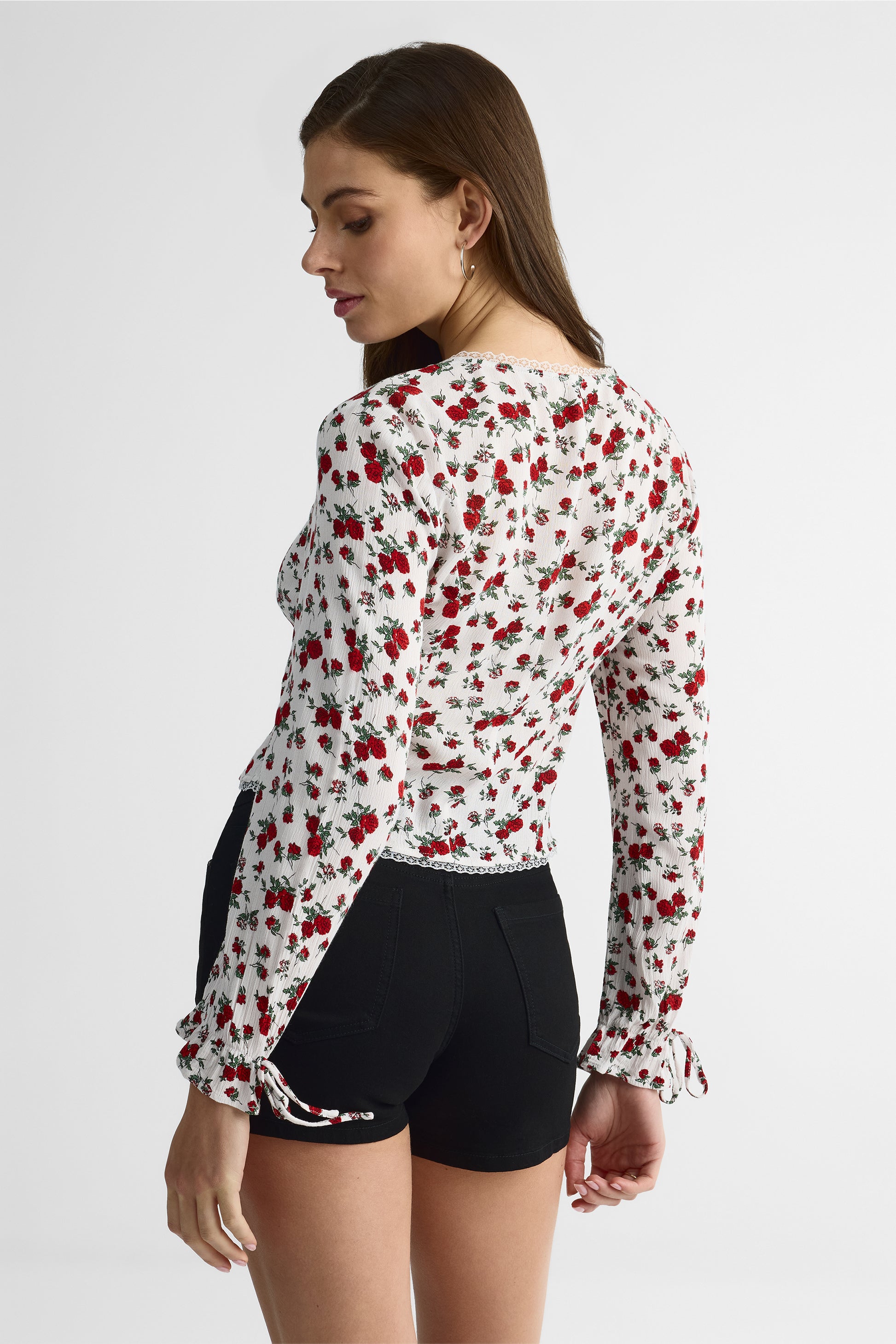 Blouse M/longues col V ajustée – Femme && ROUGE/MULTI