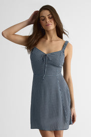 Robe S/manches V Neck en viscose - Femme && MARIN/MULTI