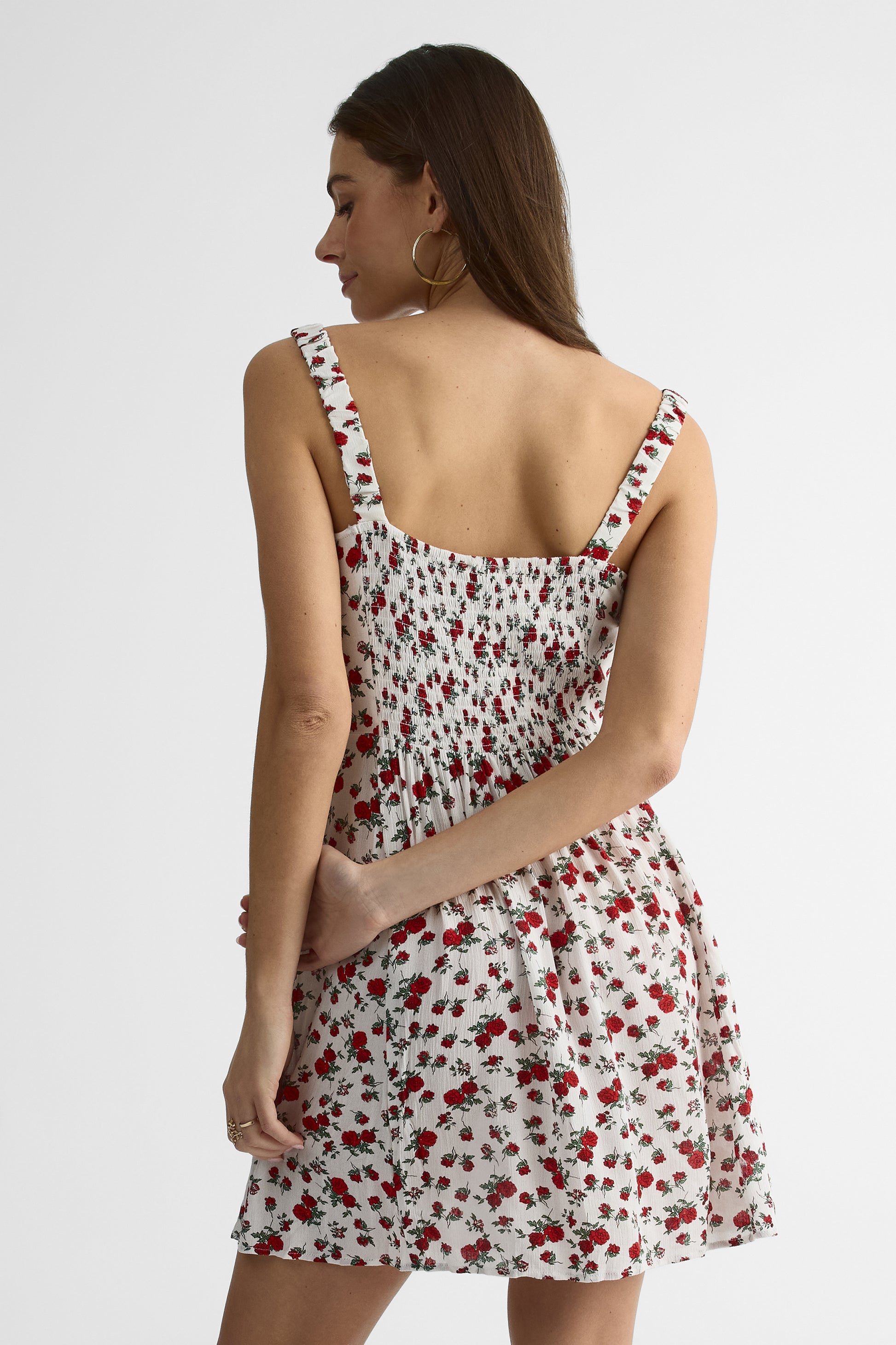 Robe S/manches V Neck en viscose - Femme && ROUGE/MULTI