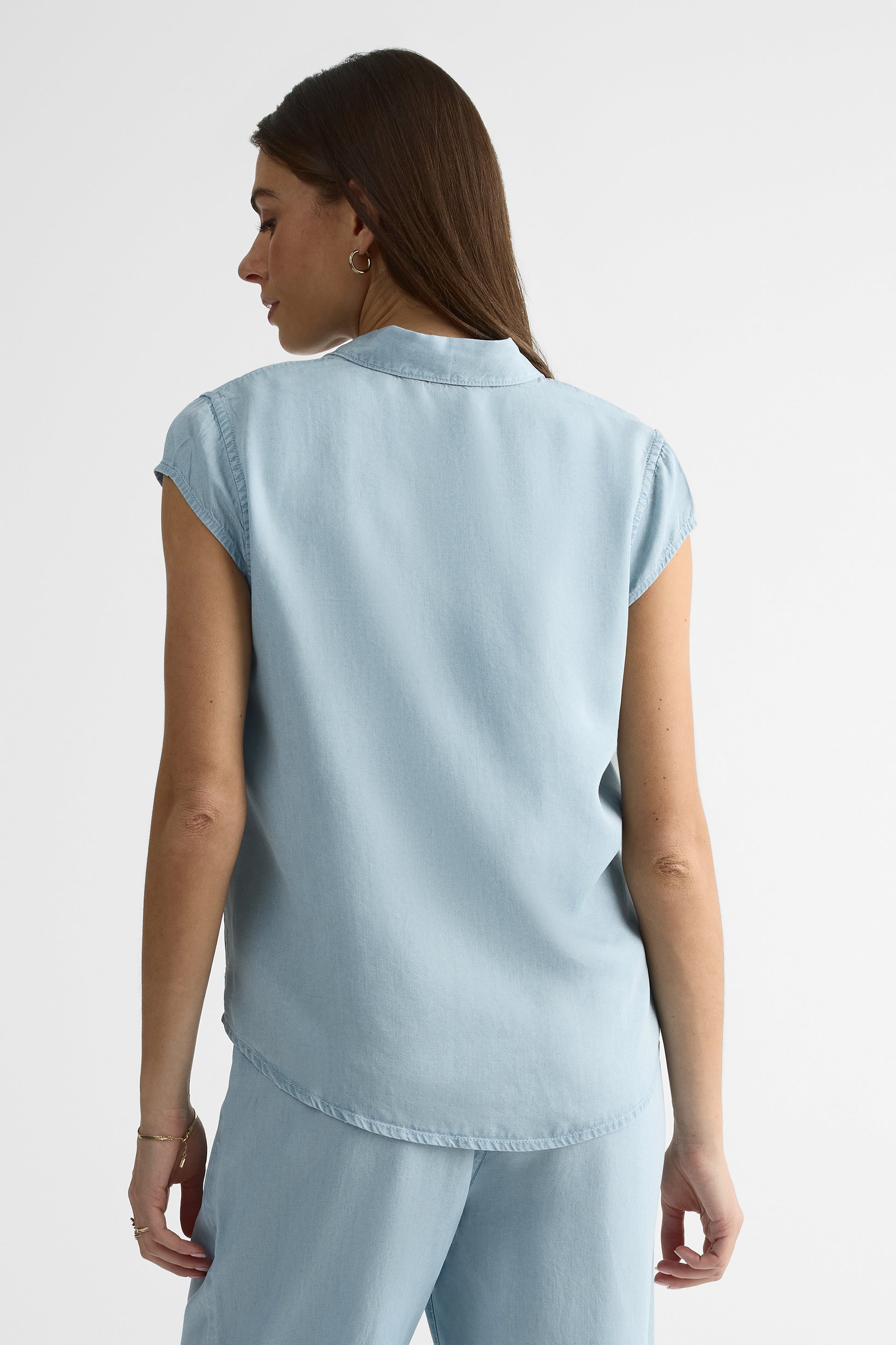 Chemisier M/courtes loose fit en lyocell - Femme && BLEU PALE