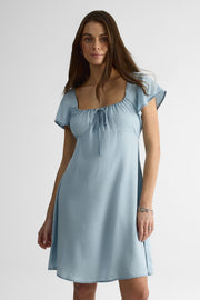 Mini robe col rond semi-ajustée – Femme && BLEU PALE
