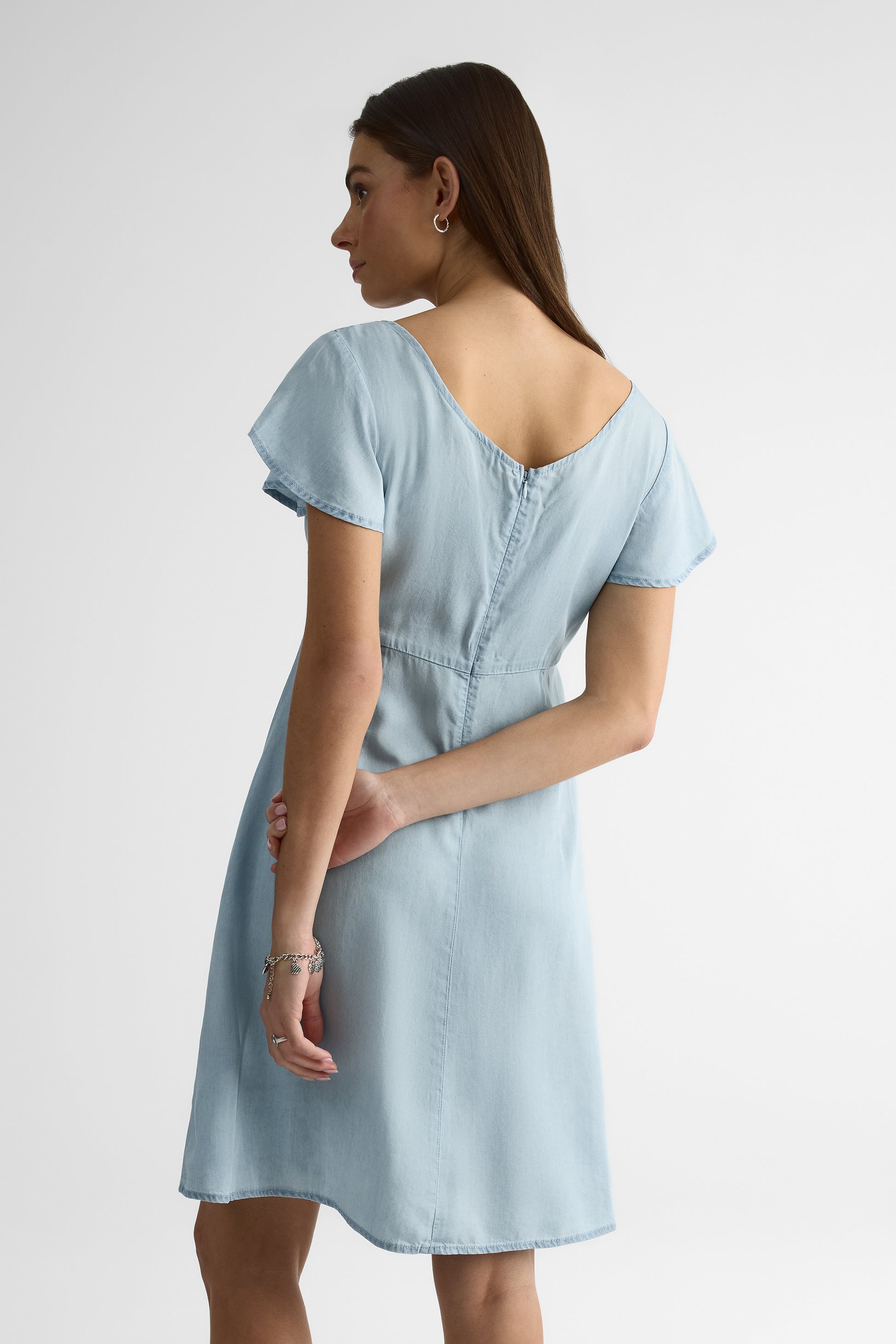 Mini robe col rond semi-ajustée – Femme && BLEU PALE