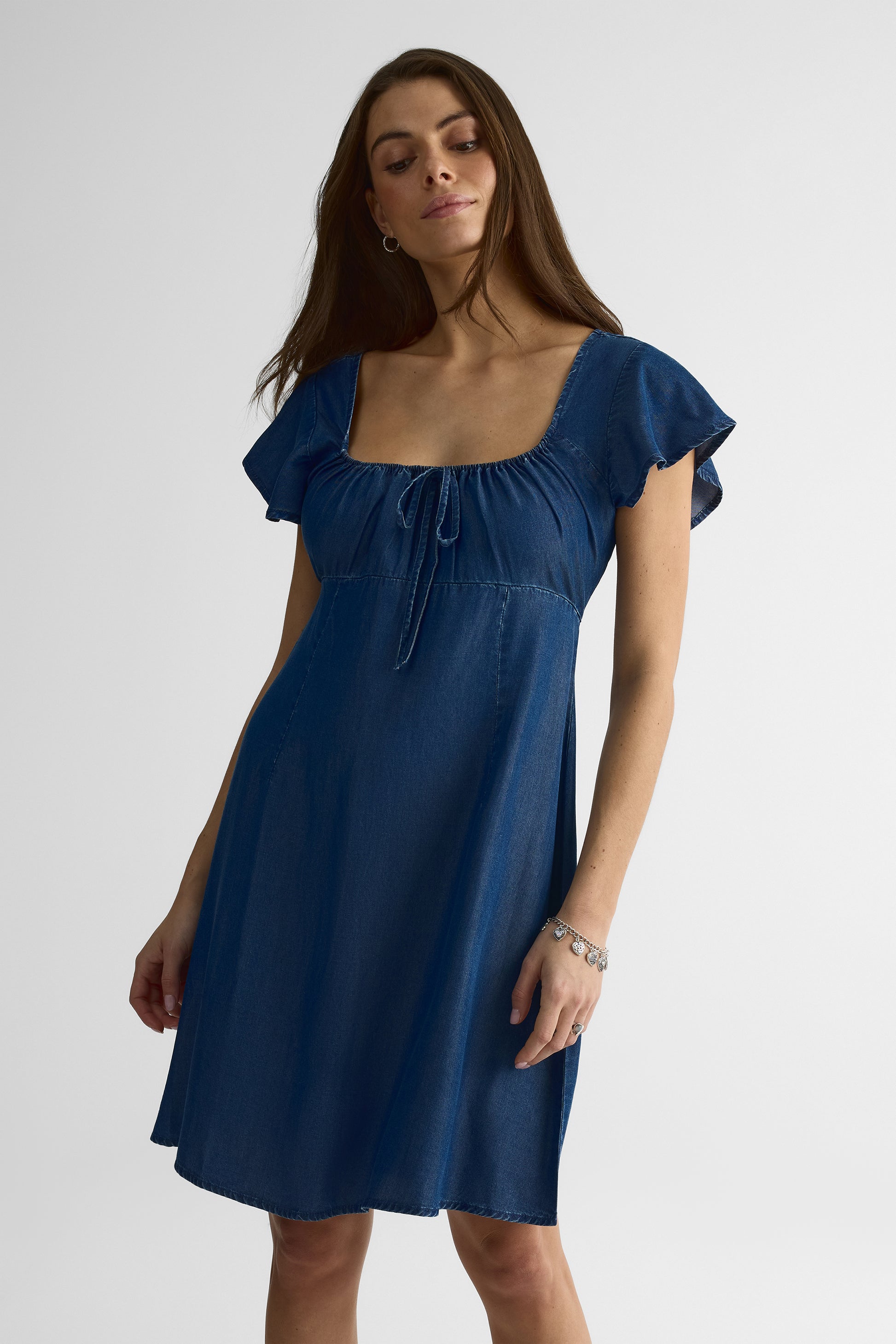 Mini robe col rond semi-ajustée – Femme && BLEU FONCE