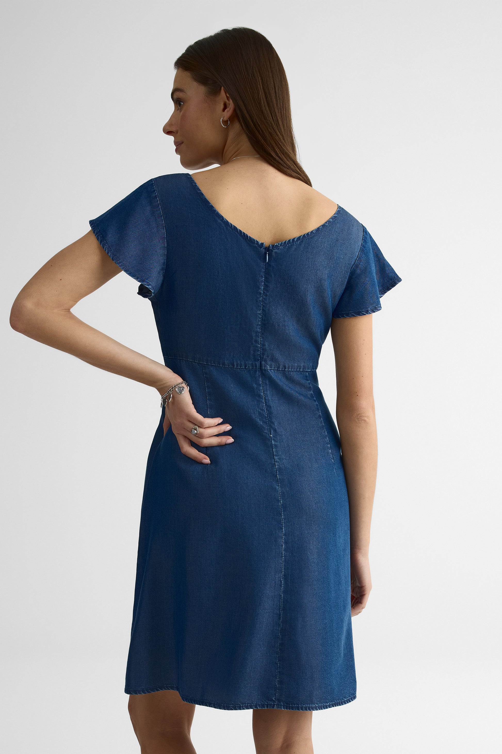 Mini robe col rond semi-ajustée – Femme && BLEU FONCE