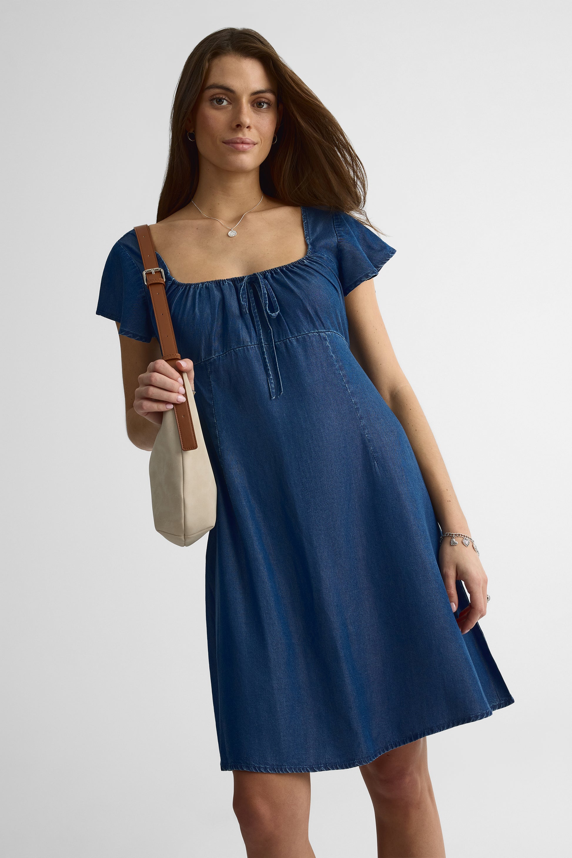 Mini robe col rond semi-ajustée – Femme && BLEU FONCE