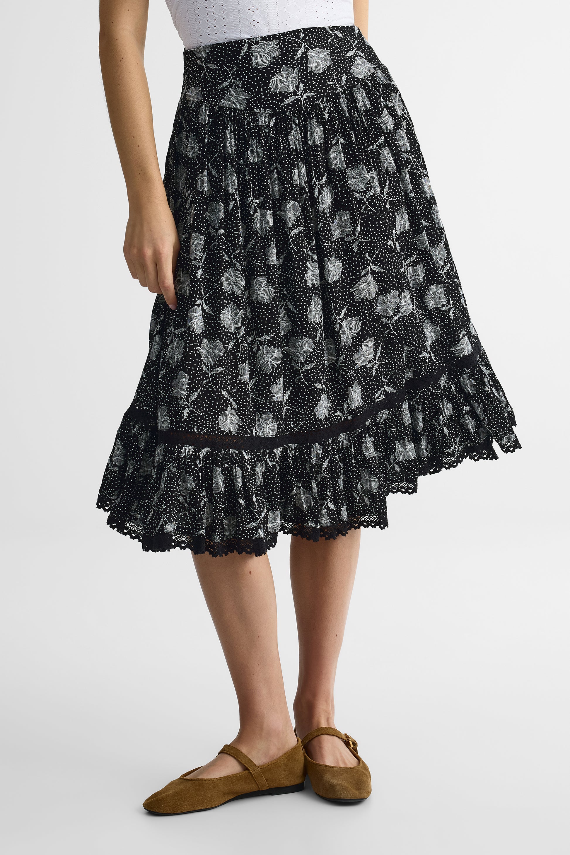 Jupe midi volume taille haute – Femme && CHARBON/MULTI