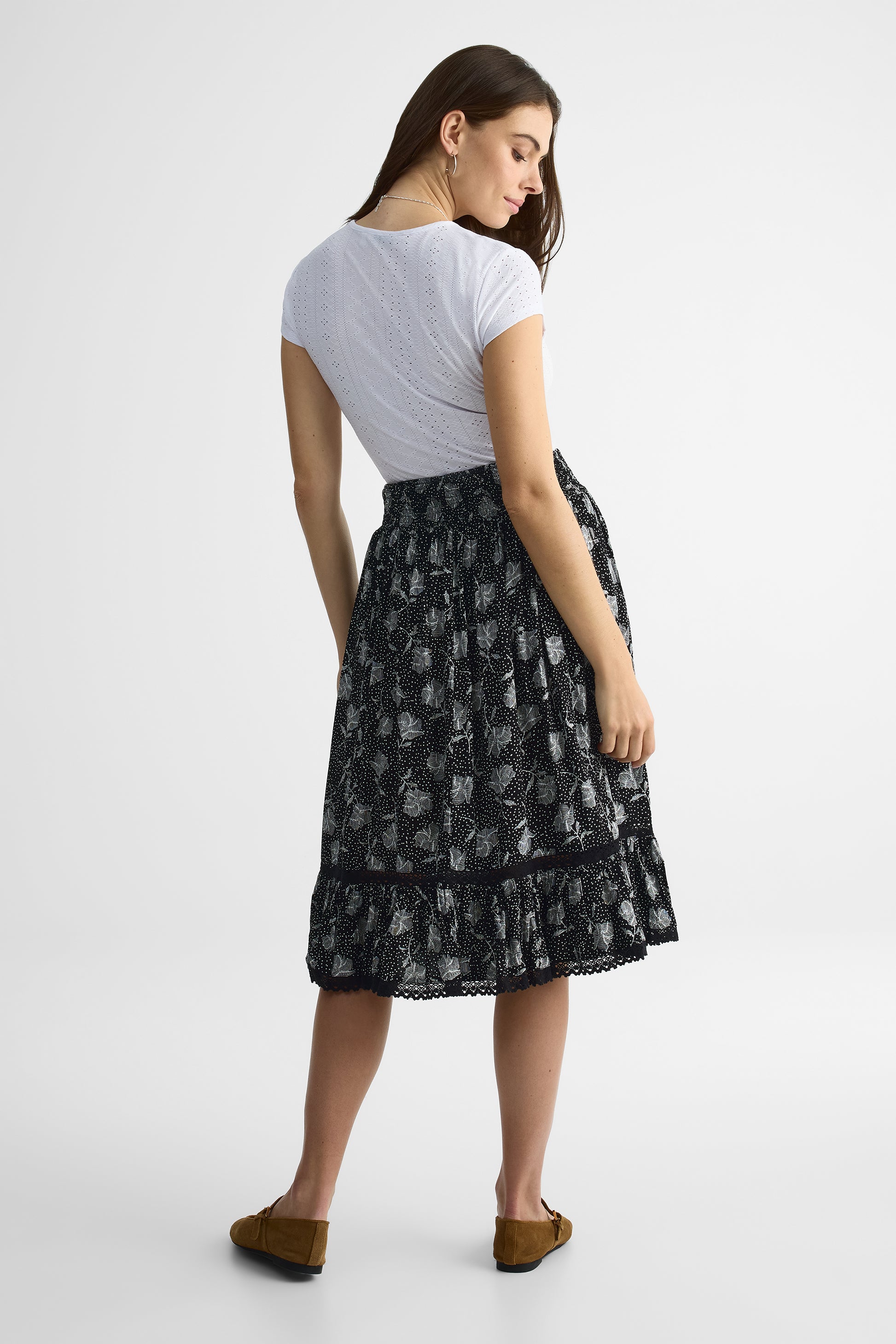 Jupe midi volume taille haute – Femme && CHARBON/MULTI