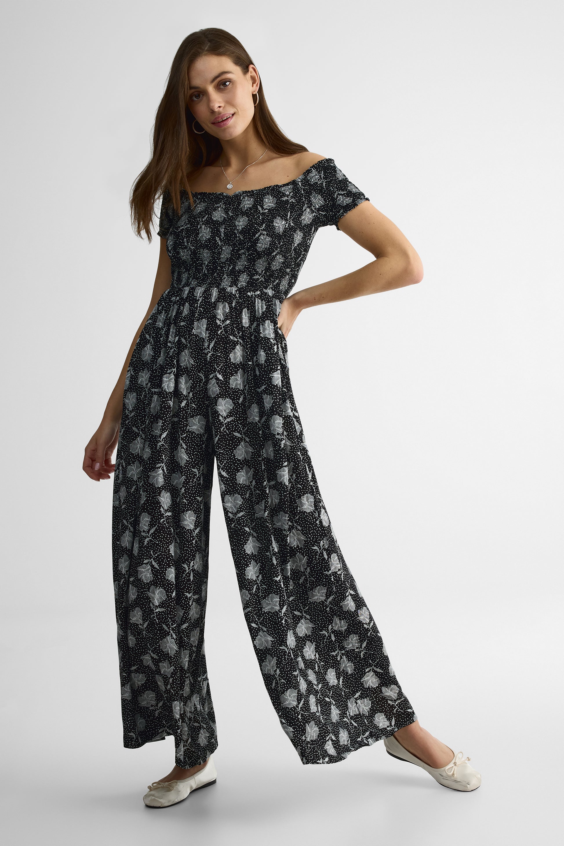 Jumpsuit V-neck à épaules dénudées – Femme && CHARBON/MULTI
