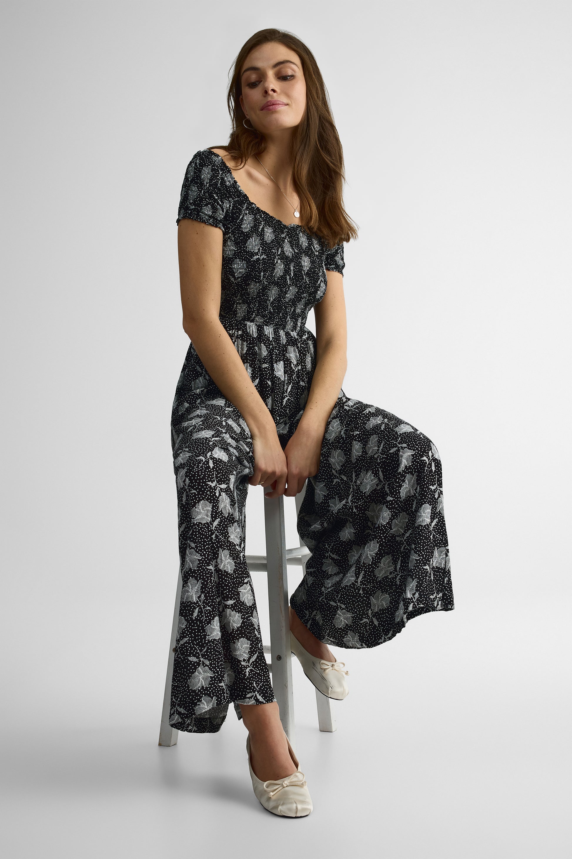 Jumpsuit V-neck à épaules dénudées – Femme && CHARBON/MULTI