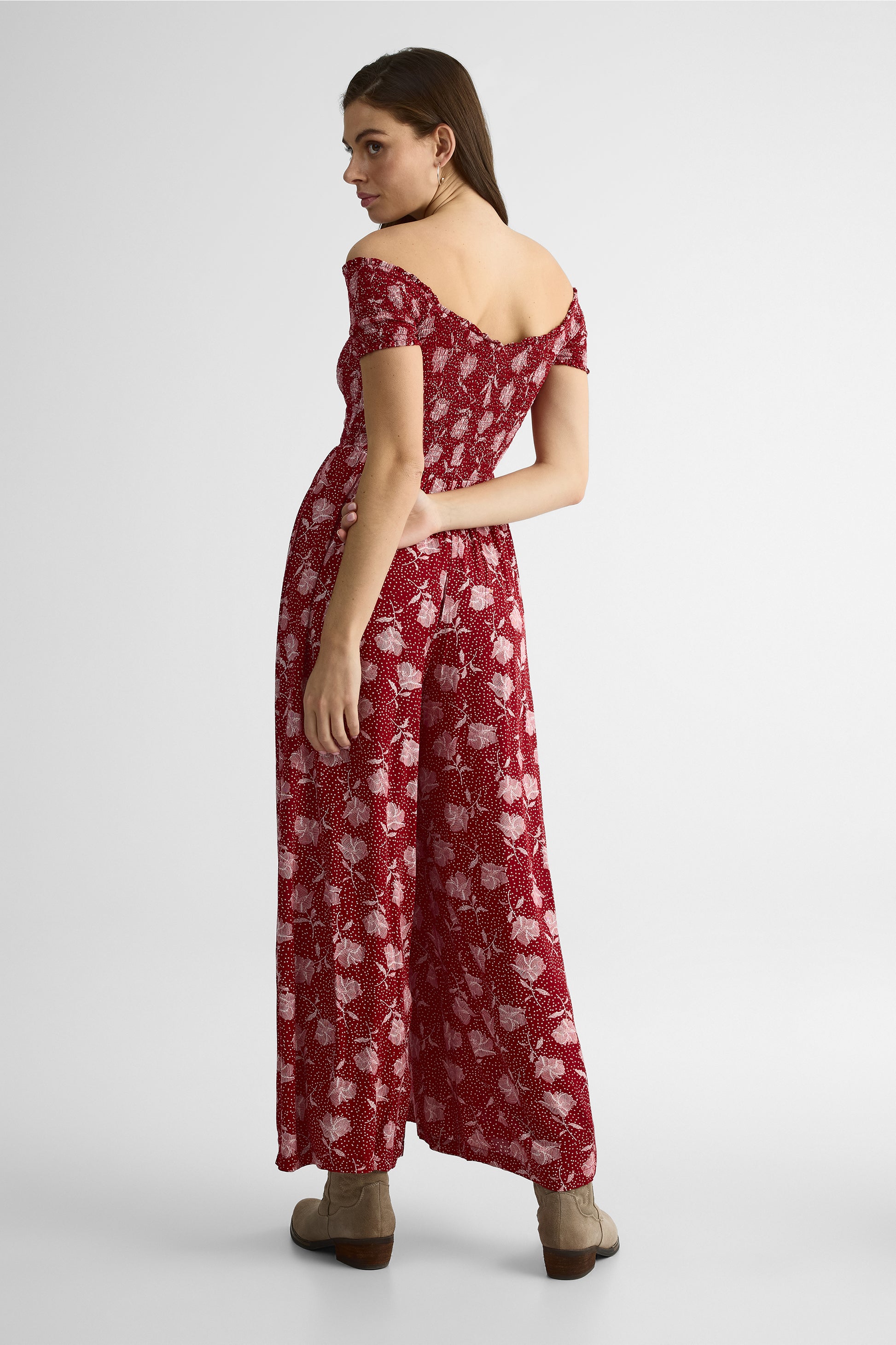 Jumpsuit V-neck à épaules dénudées – Femme && ROUGE/MULTI