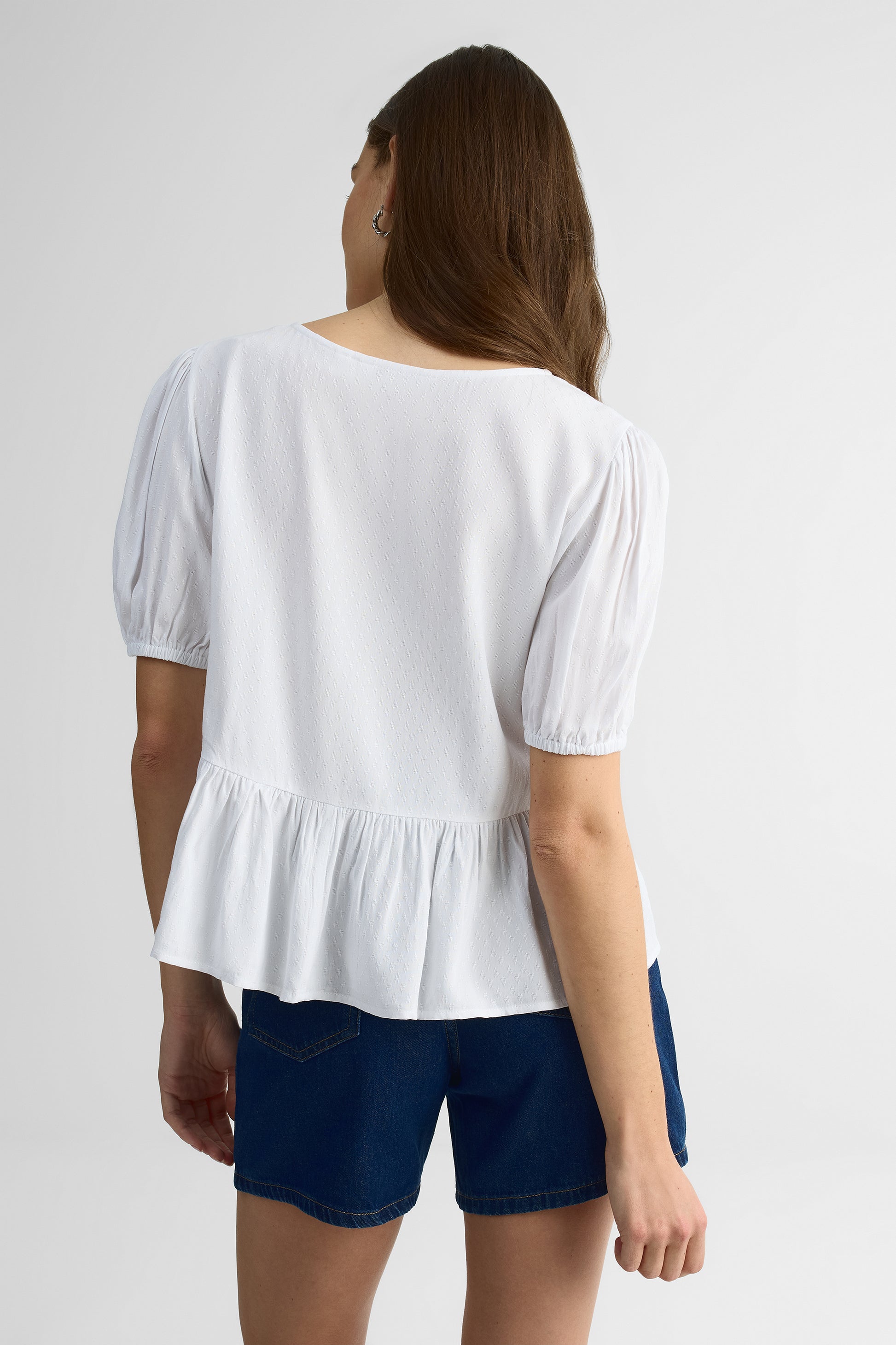 Blouse M/courtes V Neck, Manches Ballon - Femme && BLANC