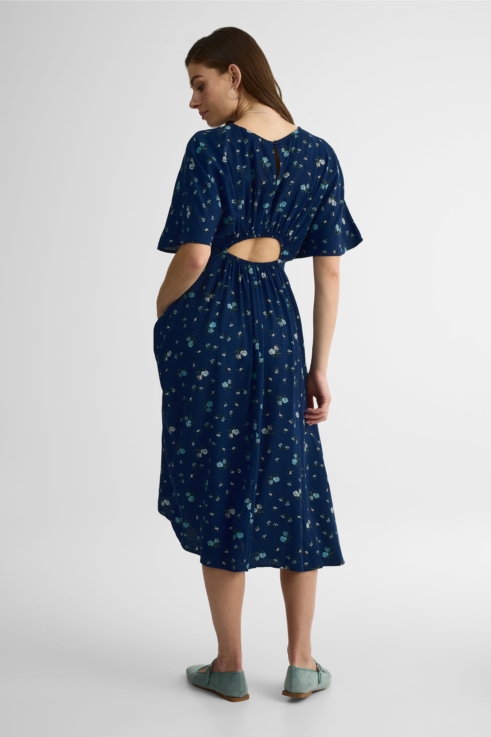 Robe maxi imprimée, m/courtes, col rond - Femme && MARIN/MULTI