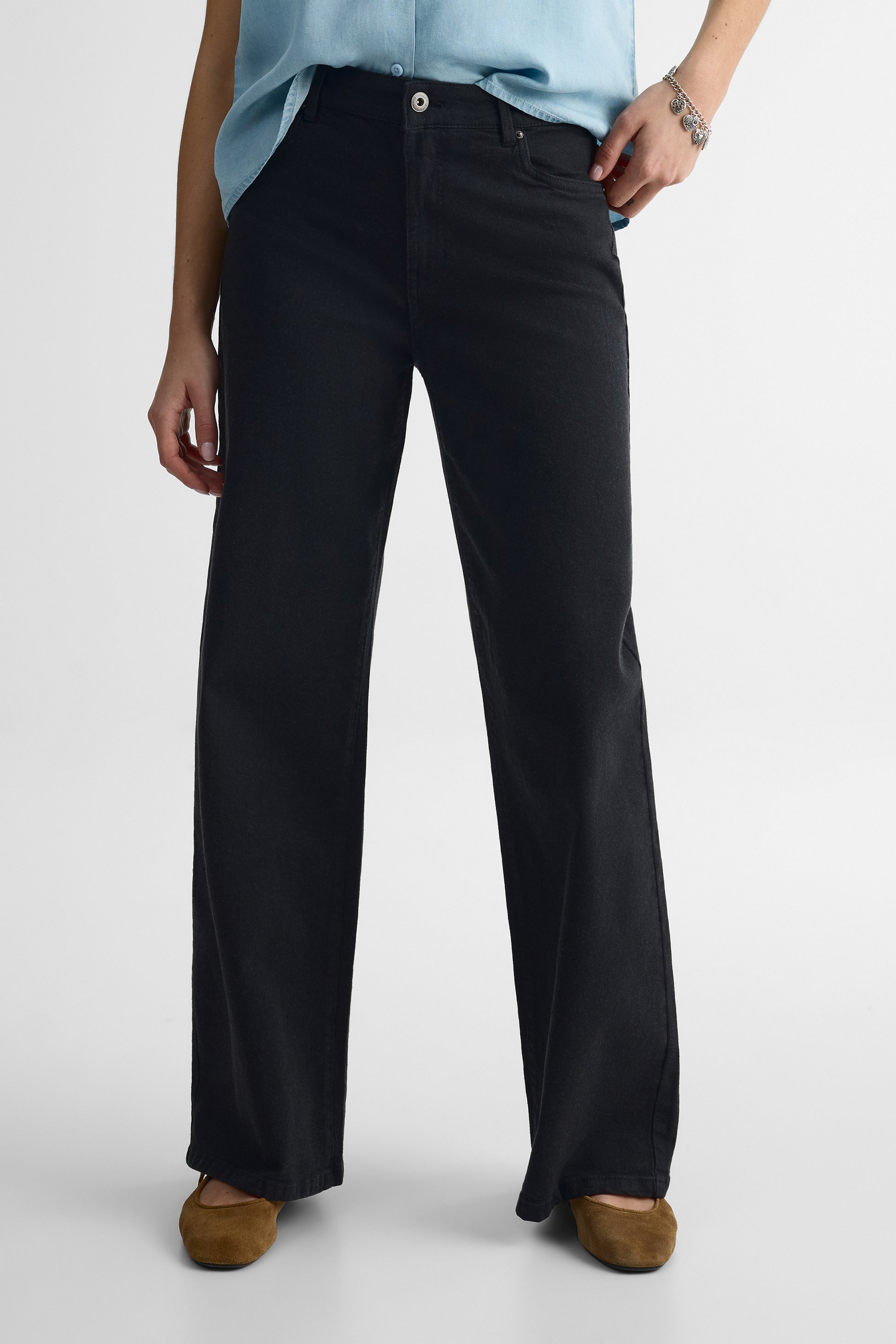 Pantalon taille haute jambe large – Femme && CHARBON