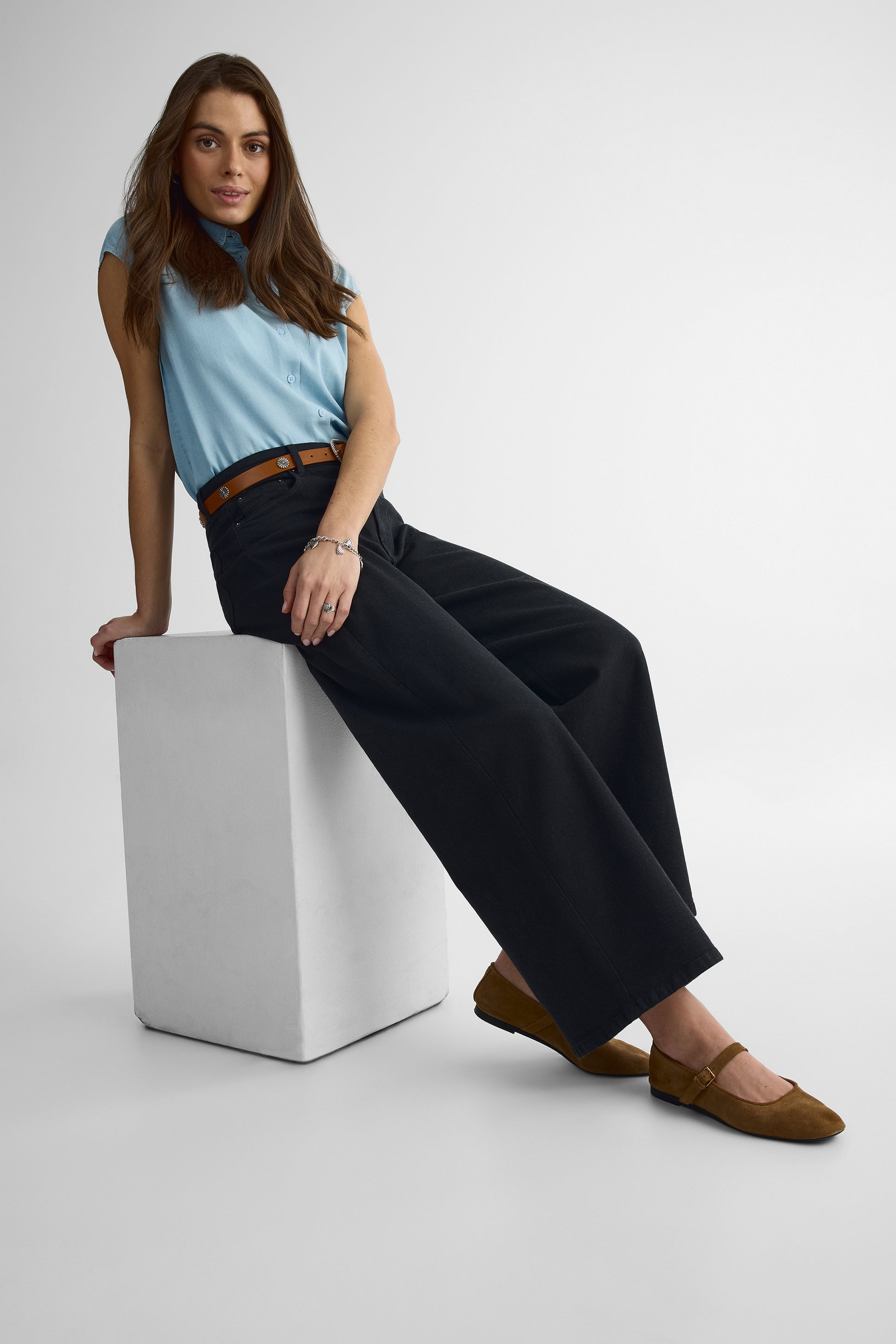 Pantalon taille haute jambe large – Femme && CHARBON